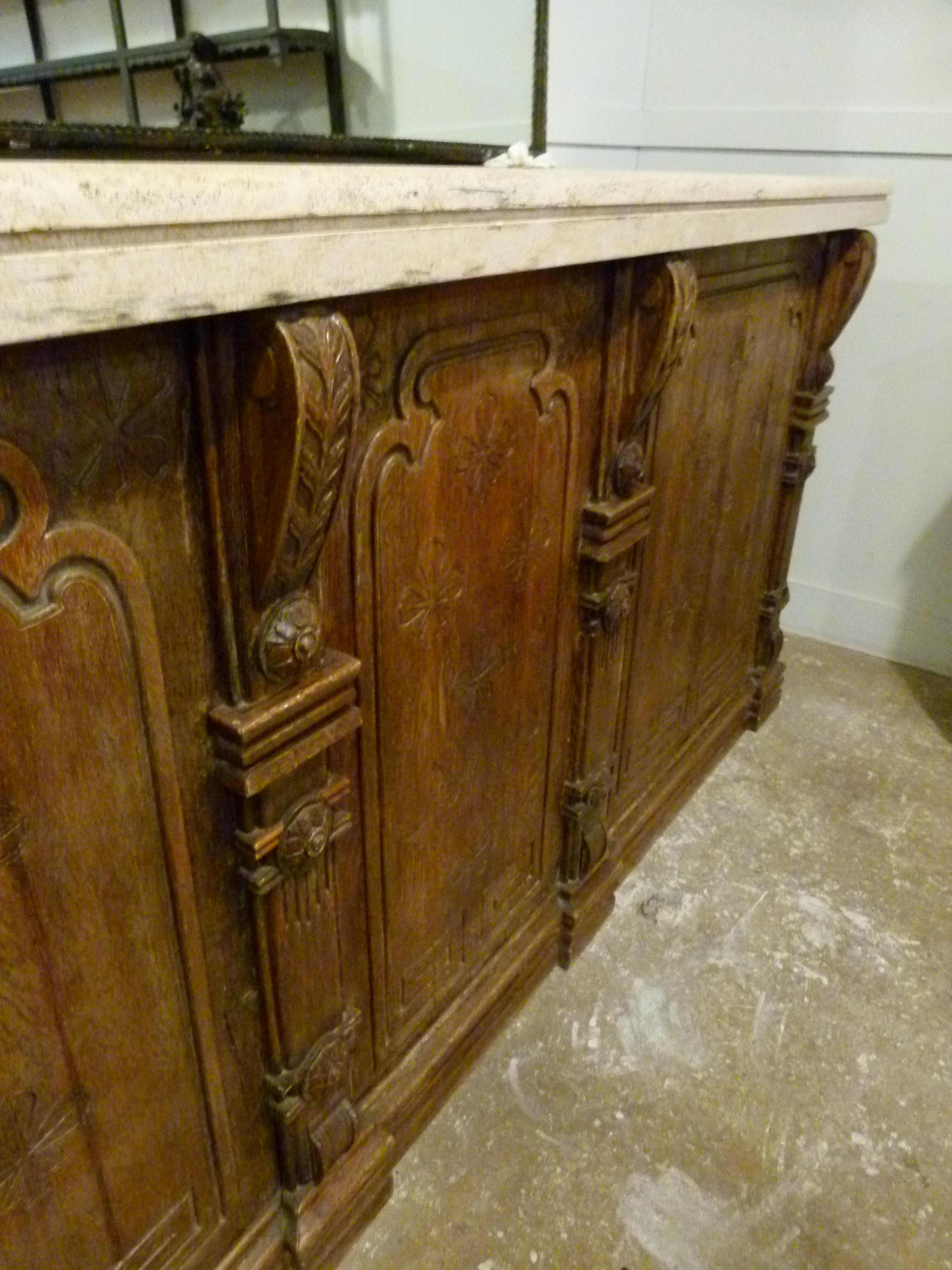 Early 20th Century  Large Hand Carved Wooden and marble Top Dry Bar 2