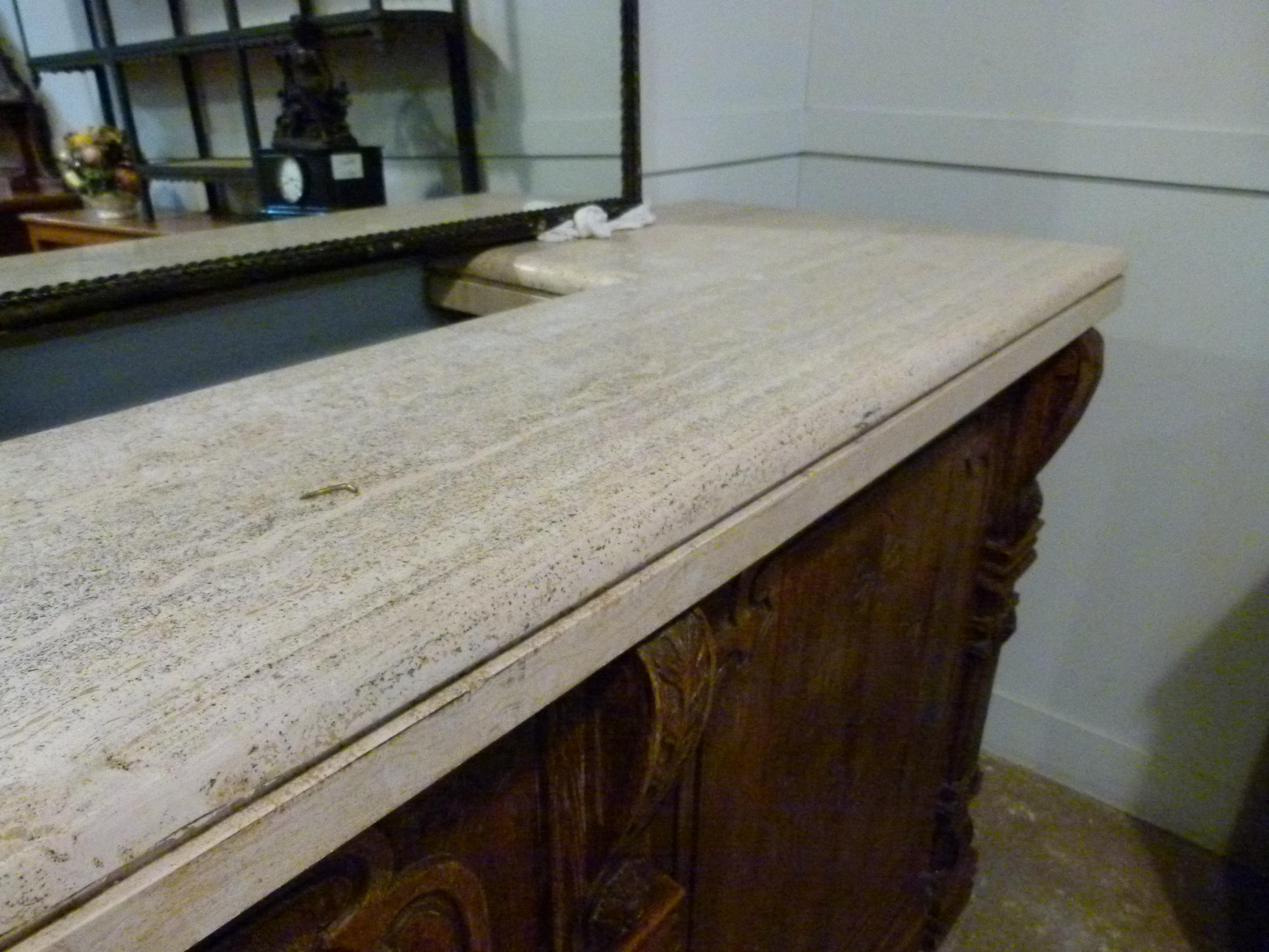 Early 20th Century  Large Hand Carved Wooden and marble Top Dry Bar 3