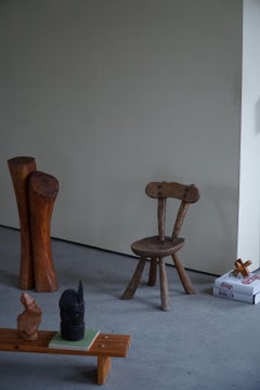 Early 20th Century Hand Carved Wooden Wabi Sabi Chair, Scandinavian Modern