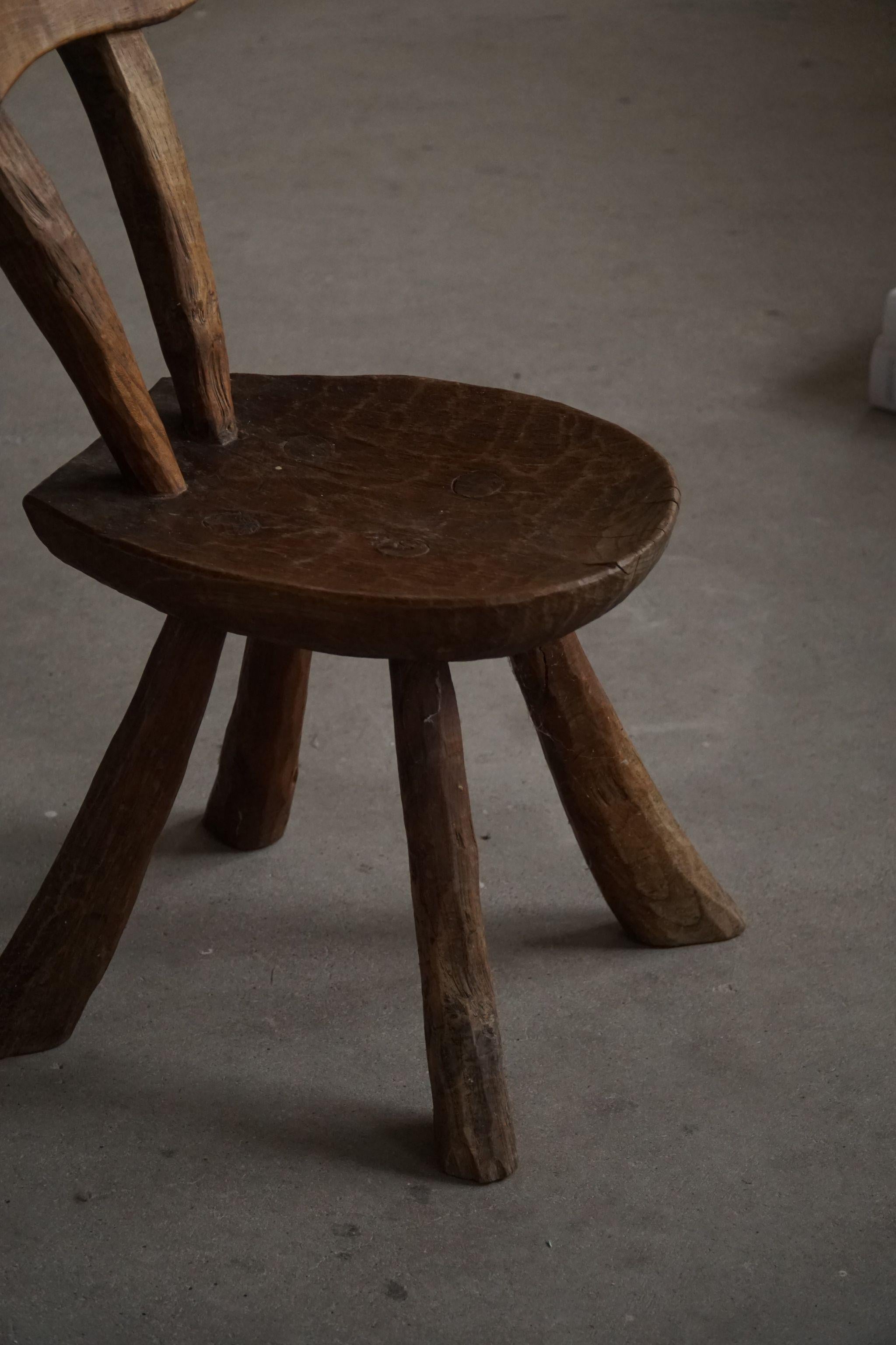 Danish Early 20th Century Hand Carved Wooden Wabi Sabi Chair, Scandinavian Modern