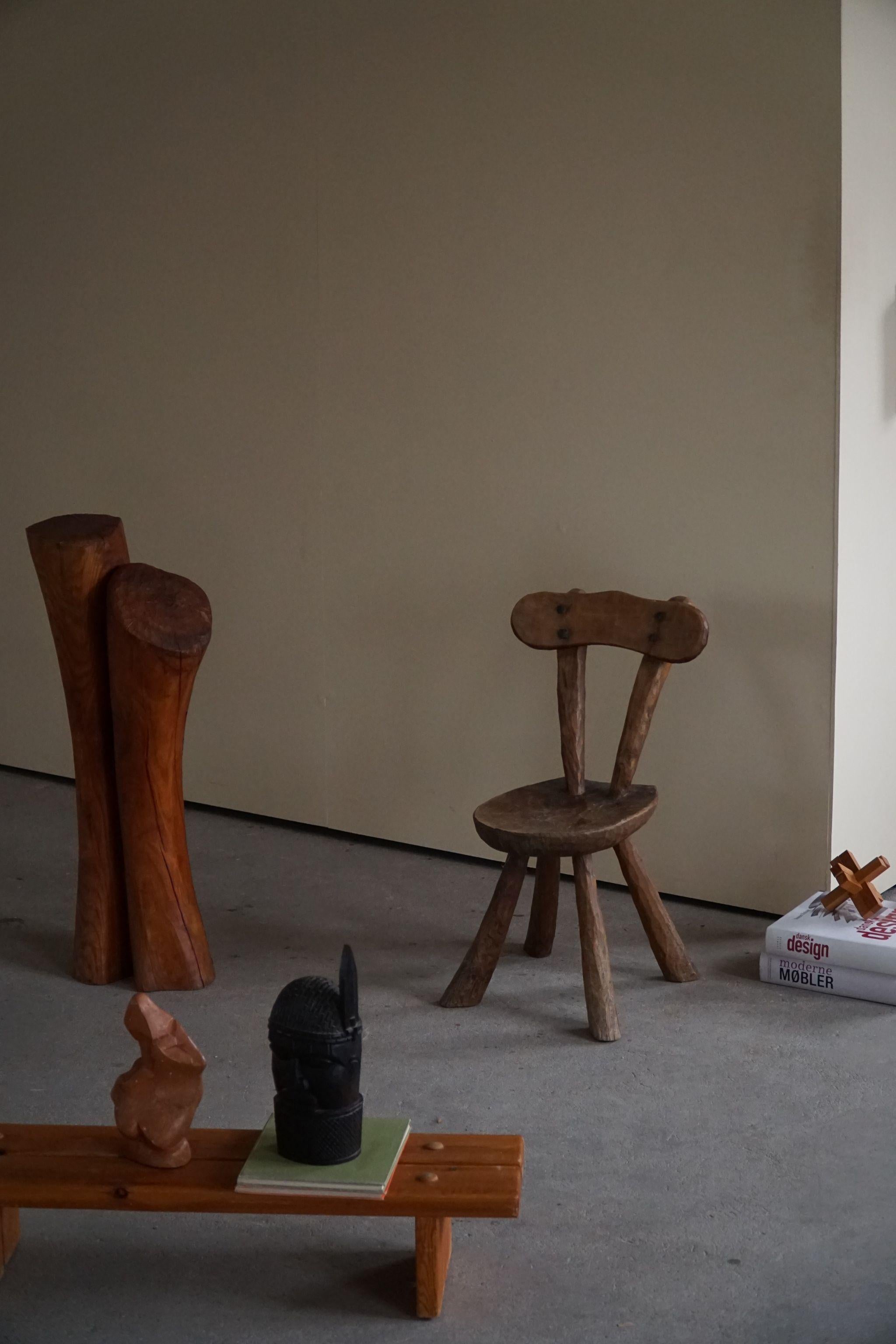 Early 20th Century Hand Carved Wooden Wabi Sabi Chair, Scandinavian Modern 2