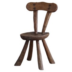 Early 20th Century Hand Carved Wooden Wabi Sabi Chair, Scandinavian Modern