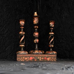 Early 20th Century Hand Crafted Kashmiri Candle Sticks and Box