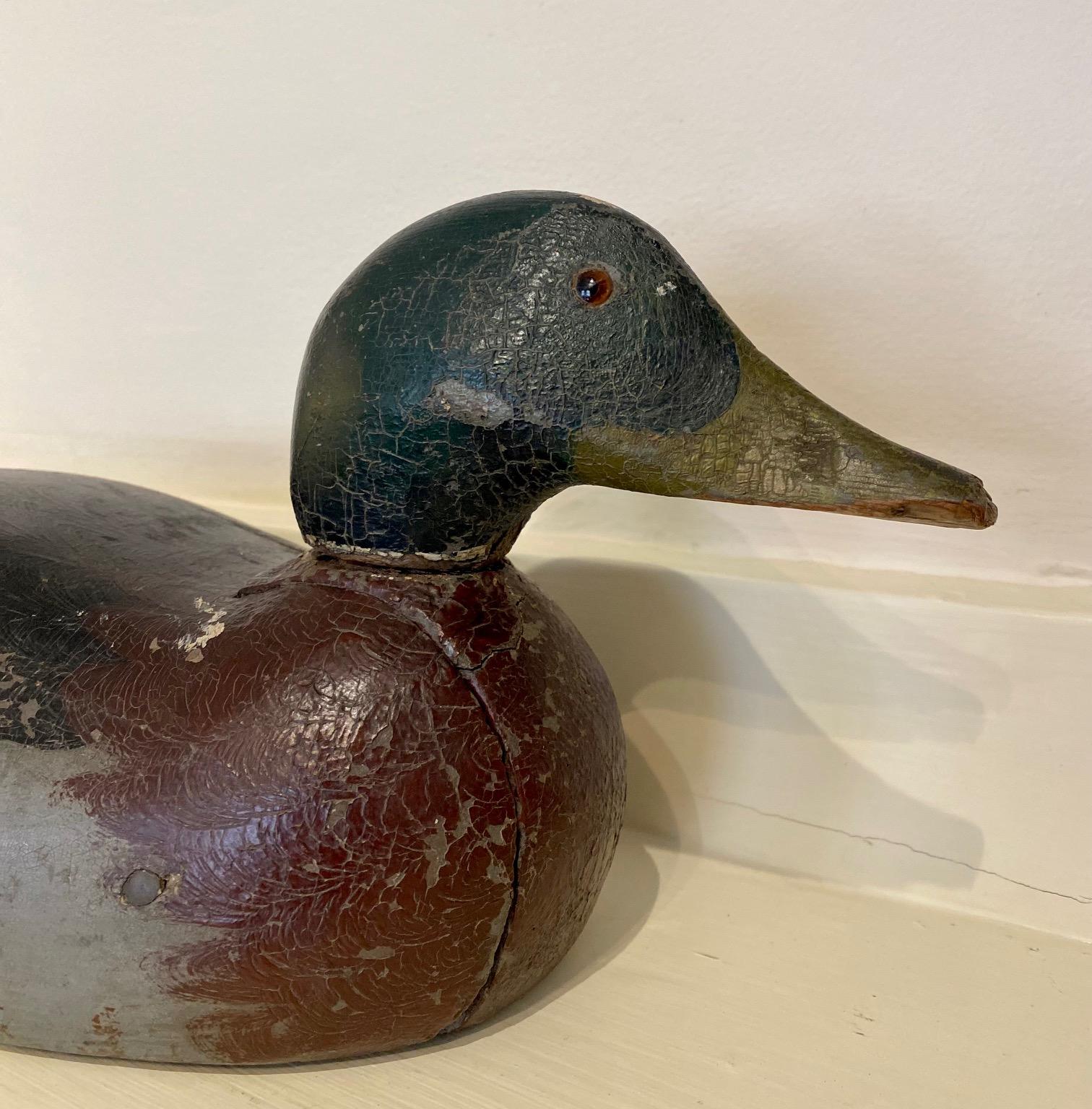 Rare Early 20th Century Hand Crafted Mechanical Mallard Duck Decoy, circa 1920s, by an unknown 