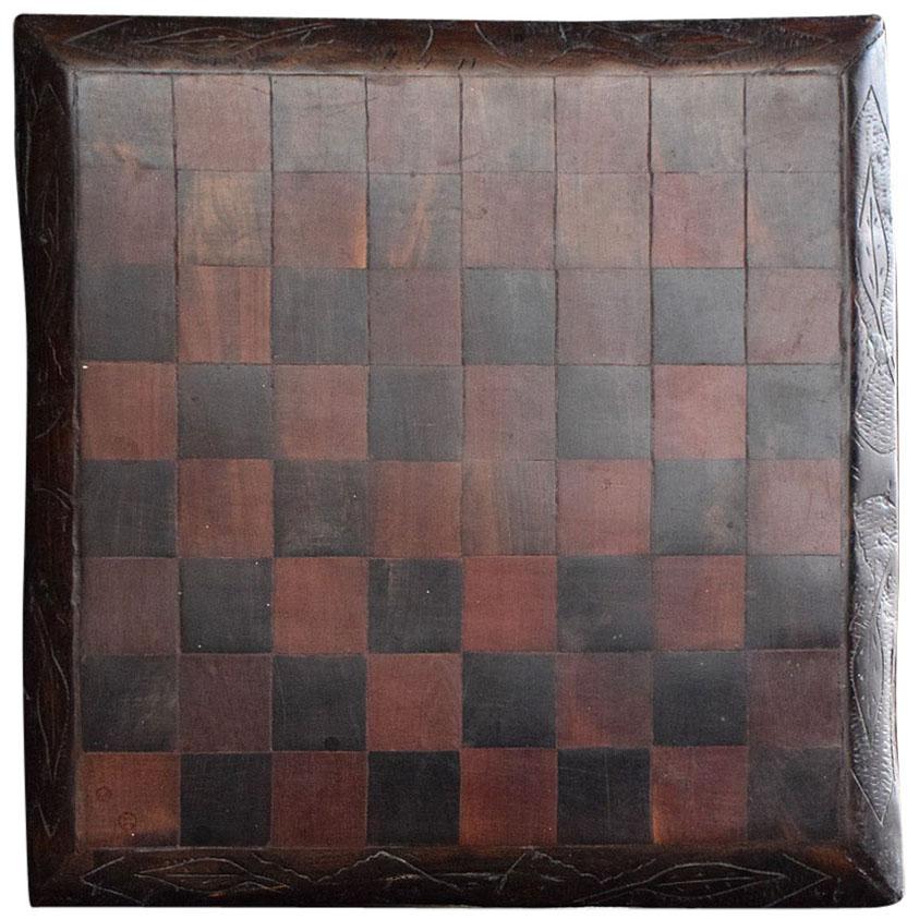 Early 20th Century Hand Craved Folk Ark English Checkers Board