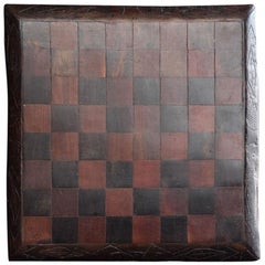 Antique Early 20th Century Hand Craved Folk Ark English Checkers Board