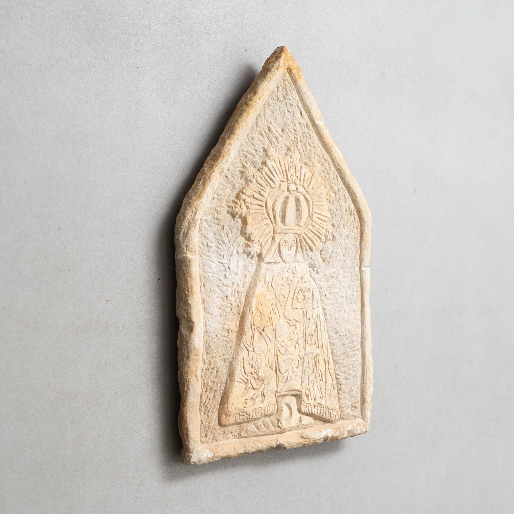 Spanish Early 20th Century Hand-Engraved Wall Stone Sculpture