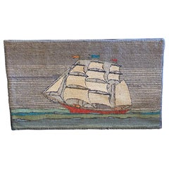 Early 20th Century Hand Hooked Rug of Sailing Ship