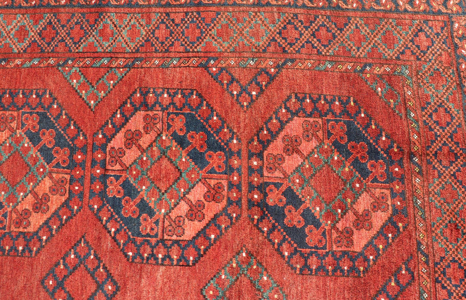 Early 20th Century Hand-Knotted Turkomen Ersari Rug in Wool with Gul Design For Sale 6