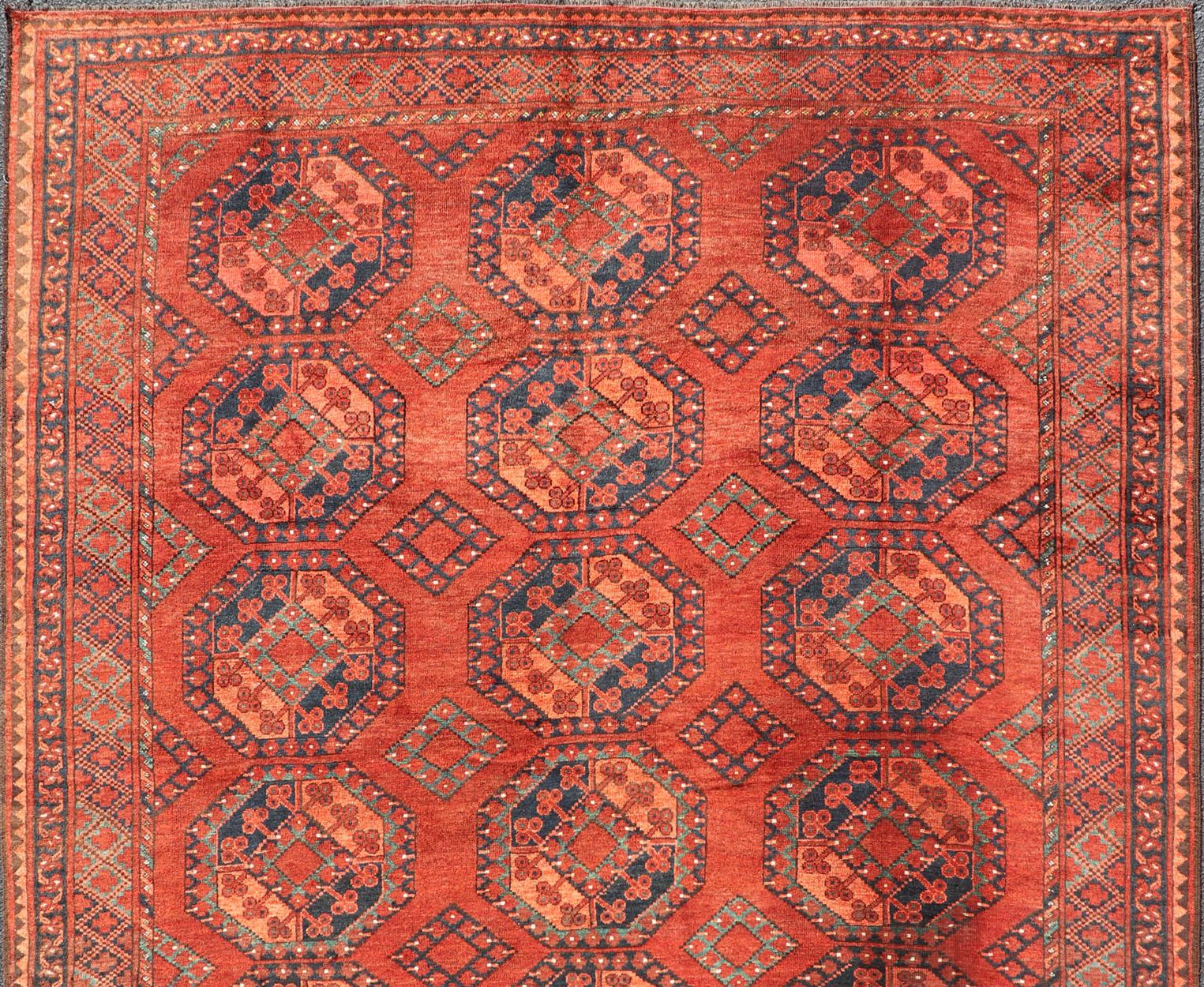 Turkestan Early 20th Century Hand-Knotted Turkomen Ersari Rug in Wool with Gul Design For Sale