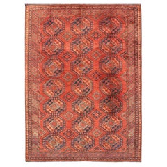 Antique Early 20th Century Hand-Knotted Turkomen Ersari Rug in Wool with Gul Design