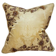 Vintage Early 20th Century Hand Made Pillow With Copper Sewn Floral Decor