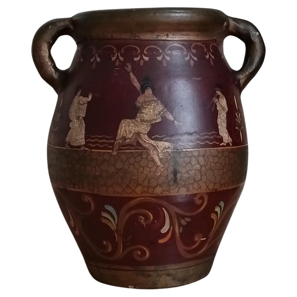 Vaso in gres Hand Made dei primi del Novecento decorato con figure