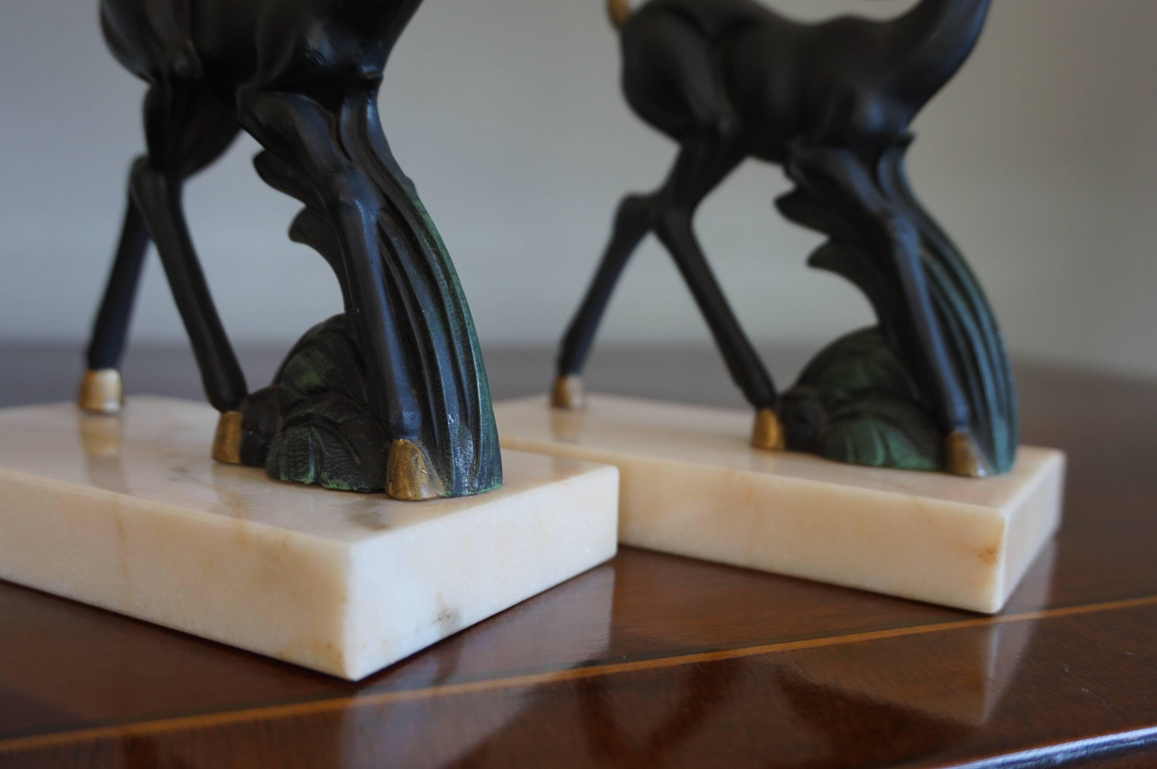 Early 20th Century Hand-Painted Art Deco Bookends w. Bambi Like Deer Sculptures 6