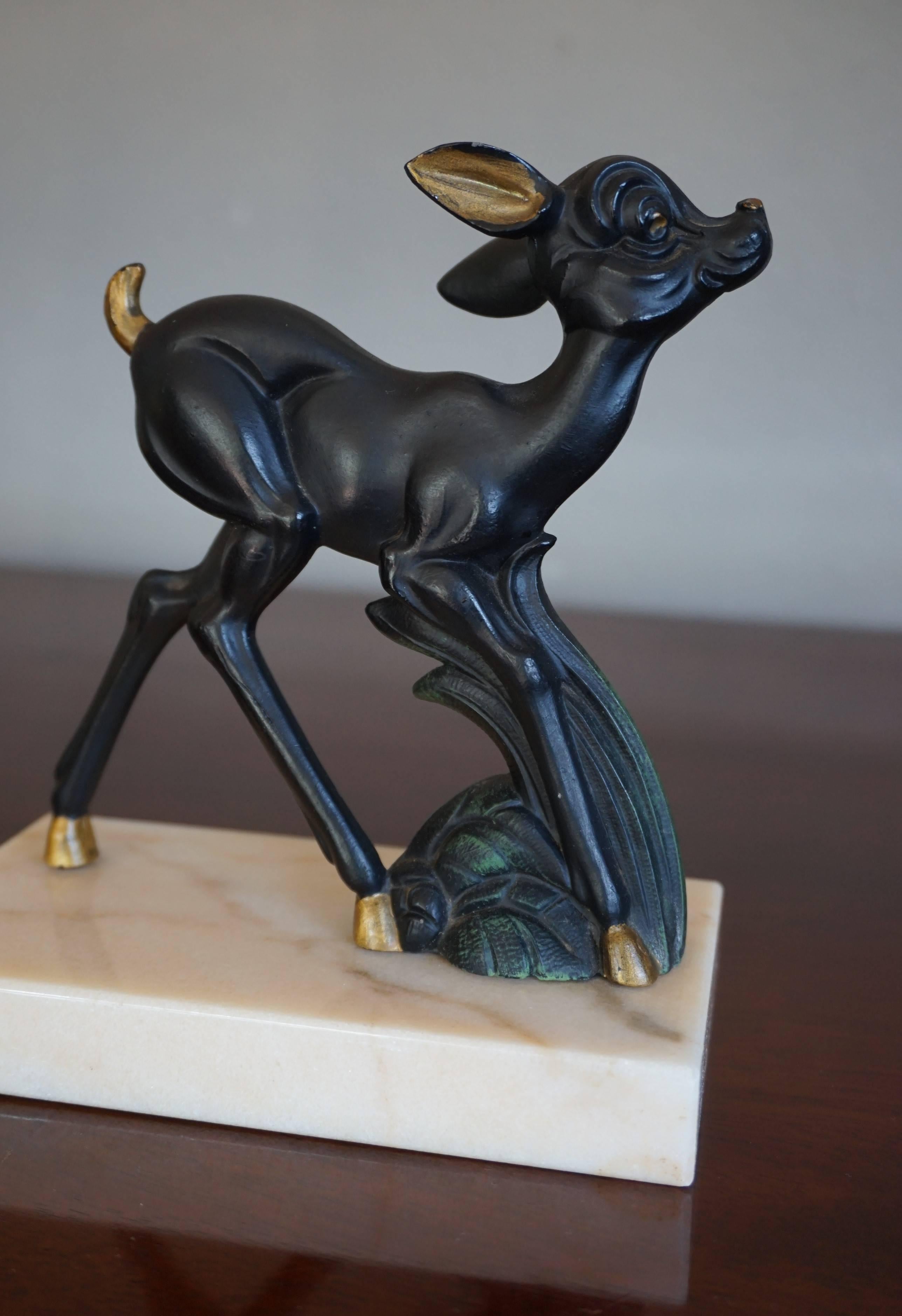 Early 20th Century Hand-Painted Art Deco Bookends w. Bambi Like Deer Sculptures 7