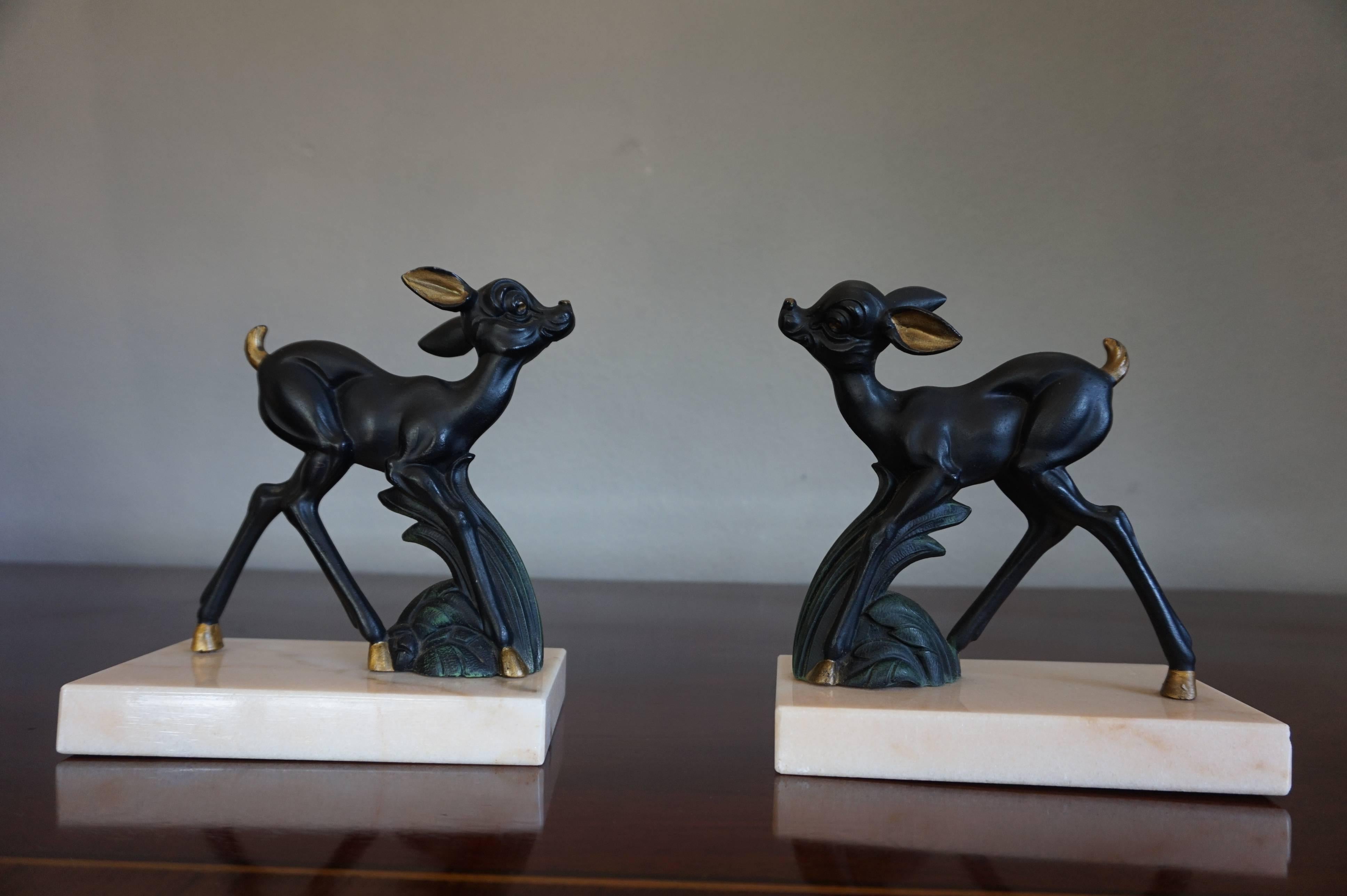 Early 20th Century Hand-Painted Art Deco Bookends w. Bambi Like Deer Sculptures 8