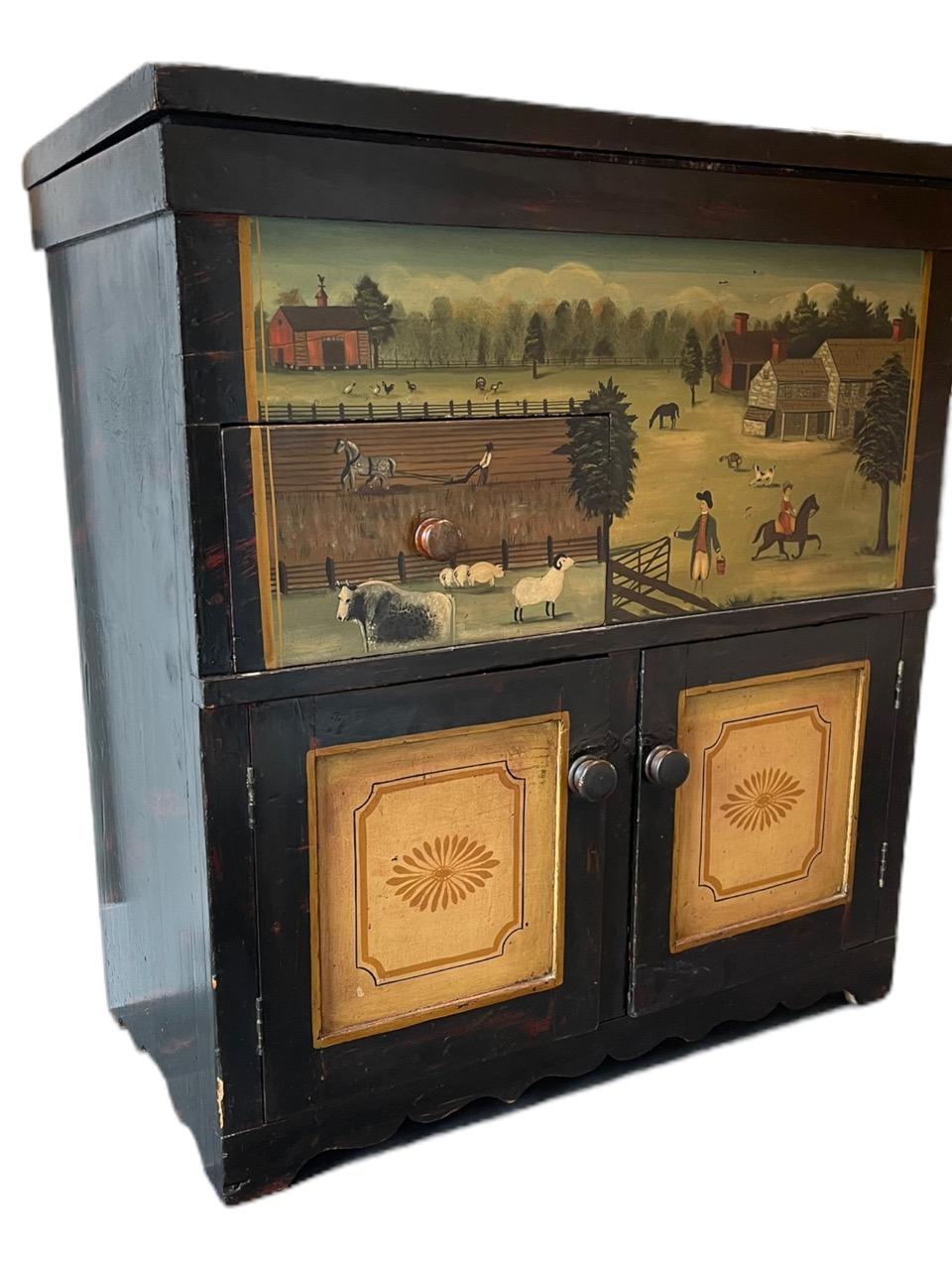 Hand-Painted Early 20th Century Hand Painted Cabinet by Ralph Cohoon For Sale