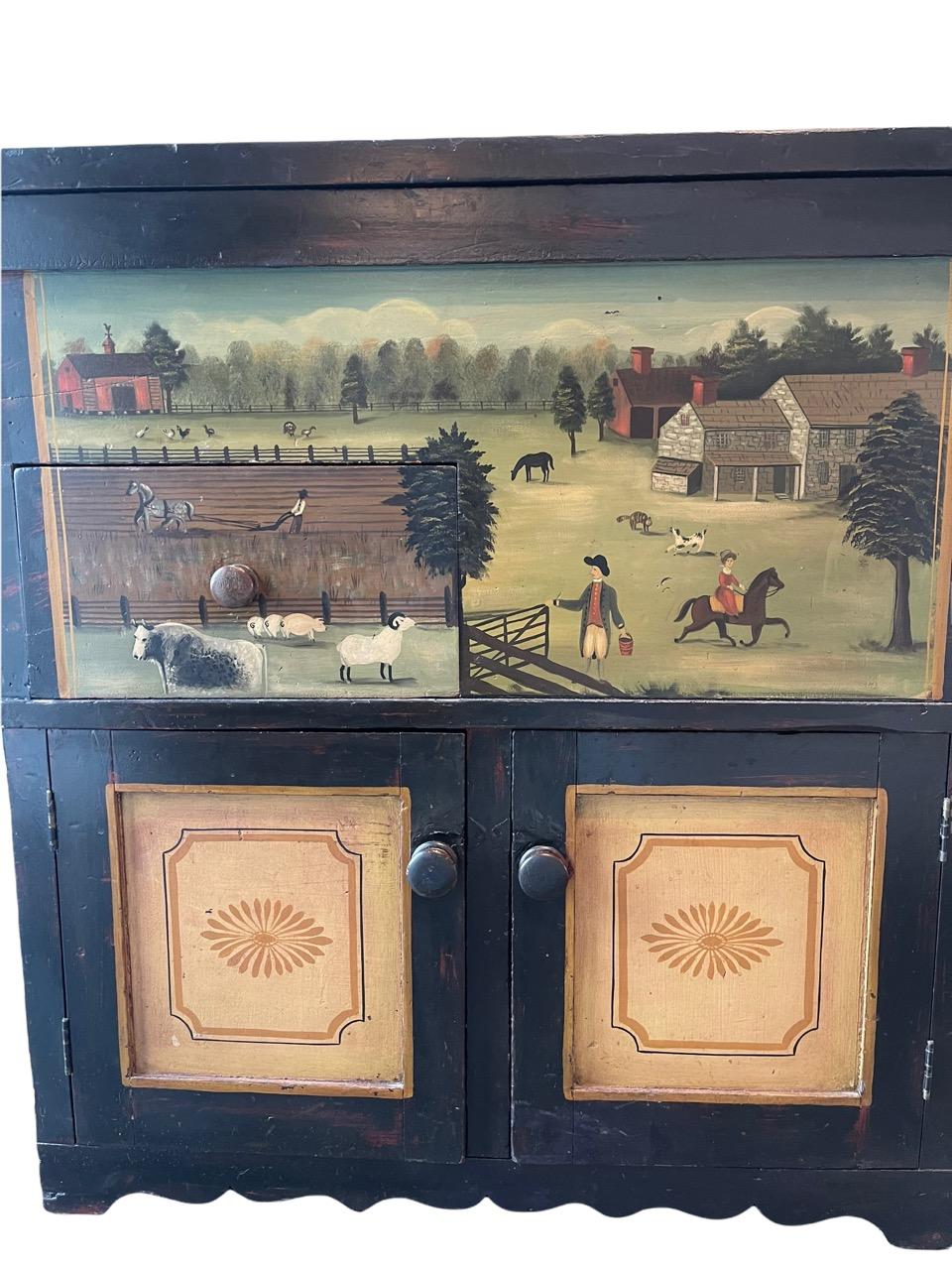 Early 20th Century Hand Painted Cabinet by Ralph Cohoon In Distressed Condition For Sale In North Miami, FL