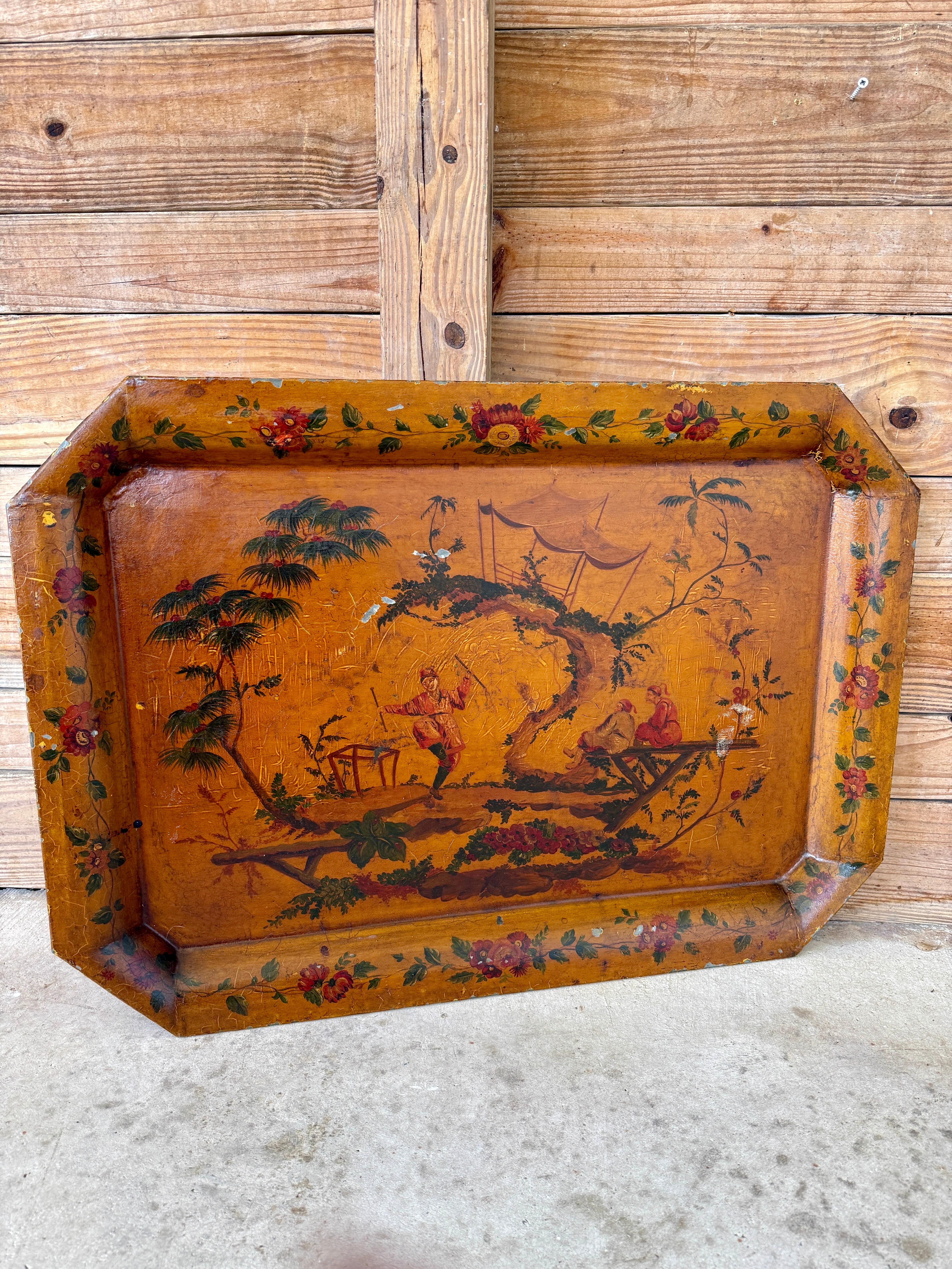 Bandeja de cerámica china pintada a mano de principios del siglo XX en venta 5