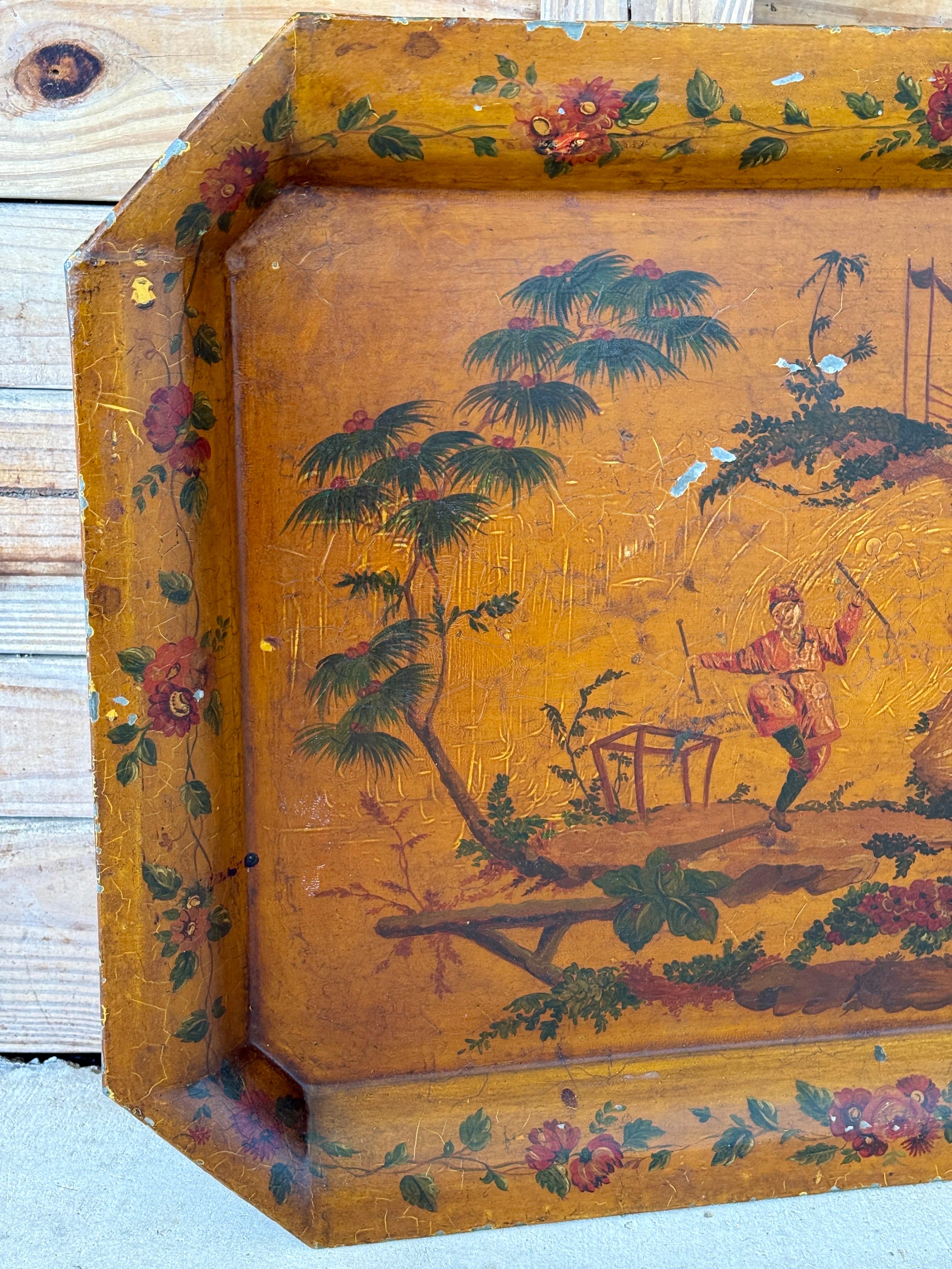Bandeja de cerámica china pintada a mano de principios del siglo XX en venta 6