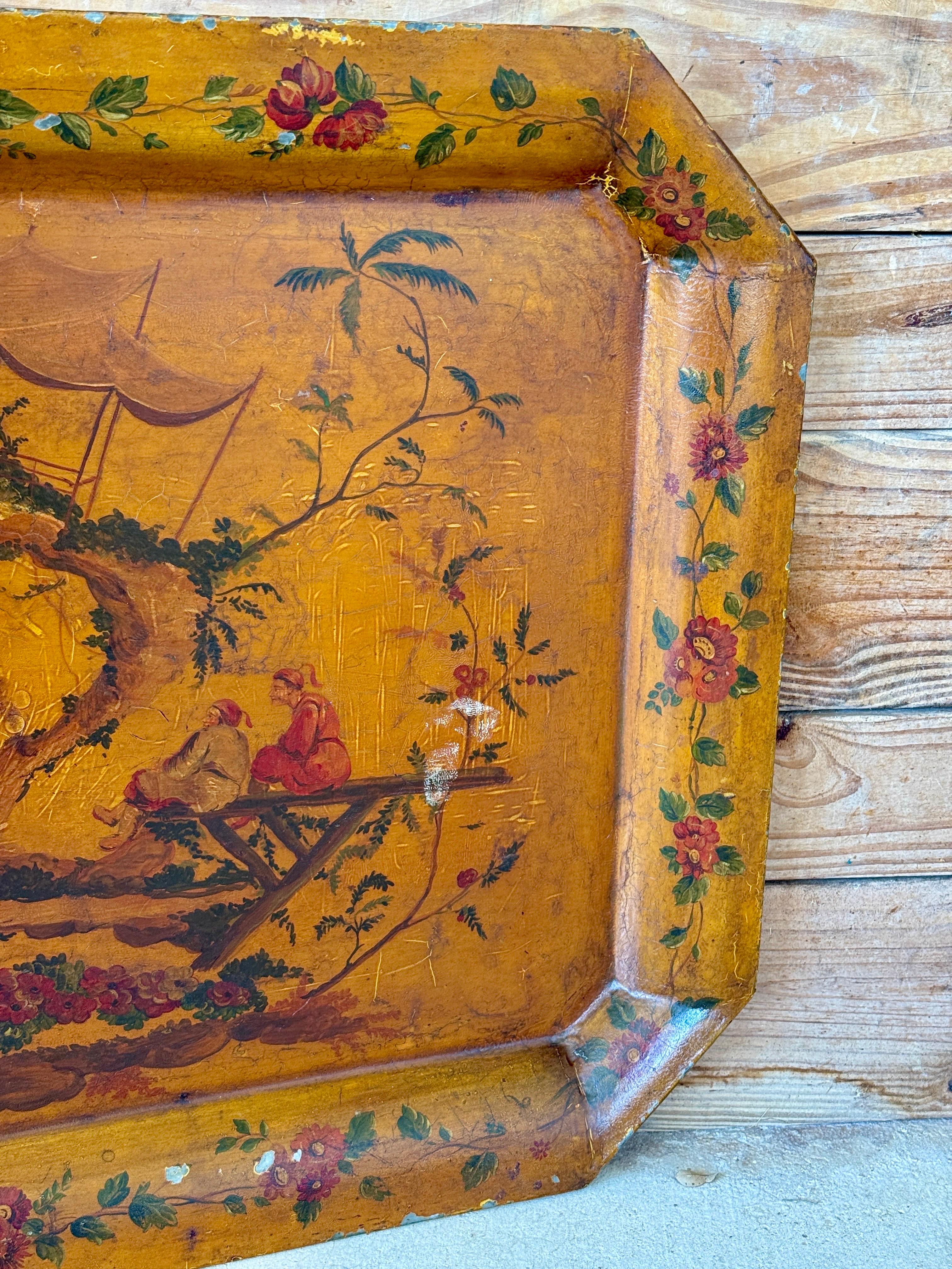 Bandeja de cerámica china pintada a mano de principios del siglo XX en venta 7
