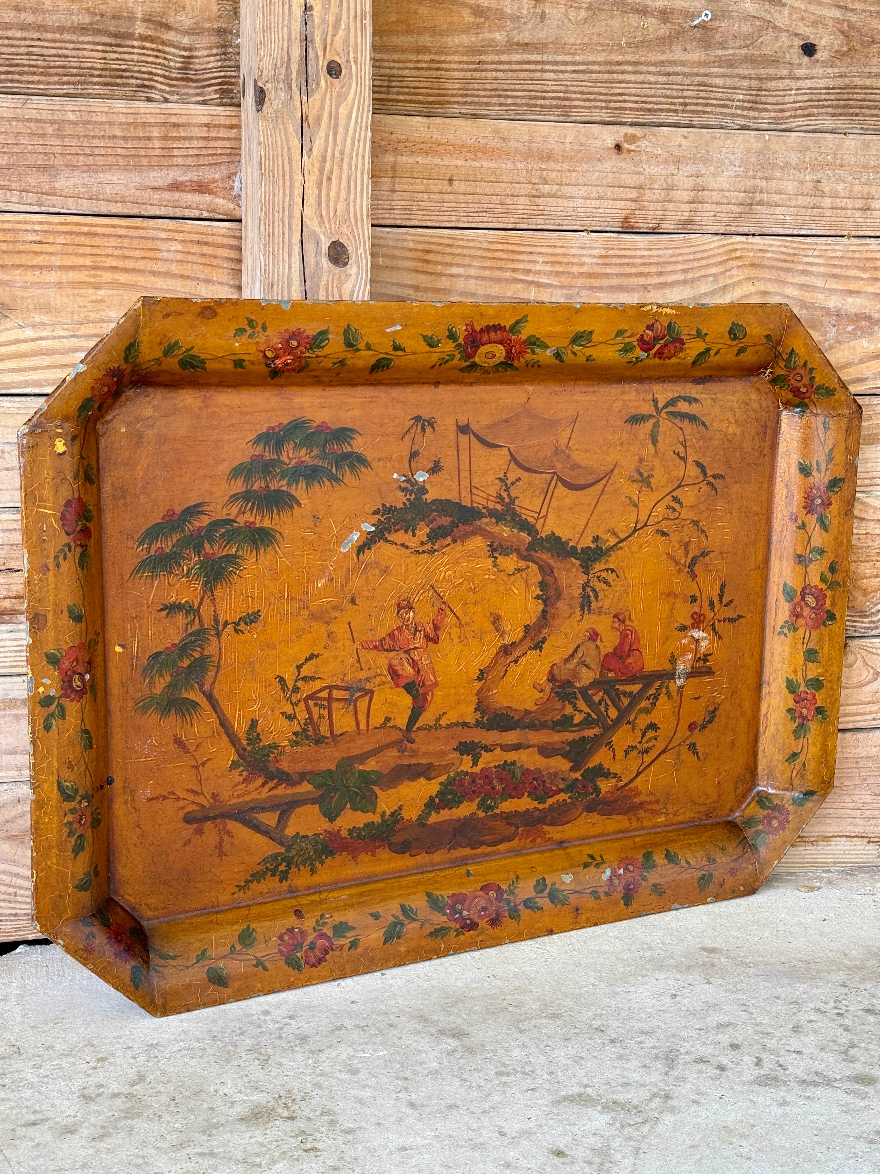 Bandeja de cerámica china pintada a mano de principios del siglo XX en venta 8