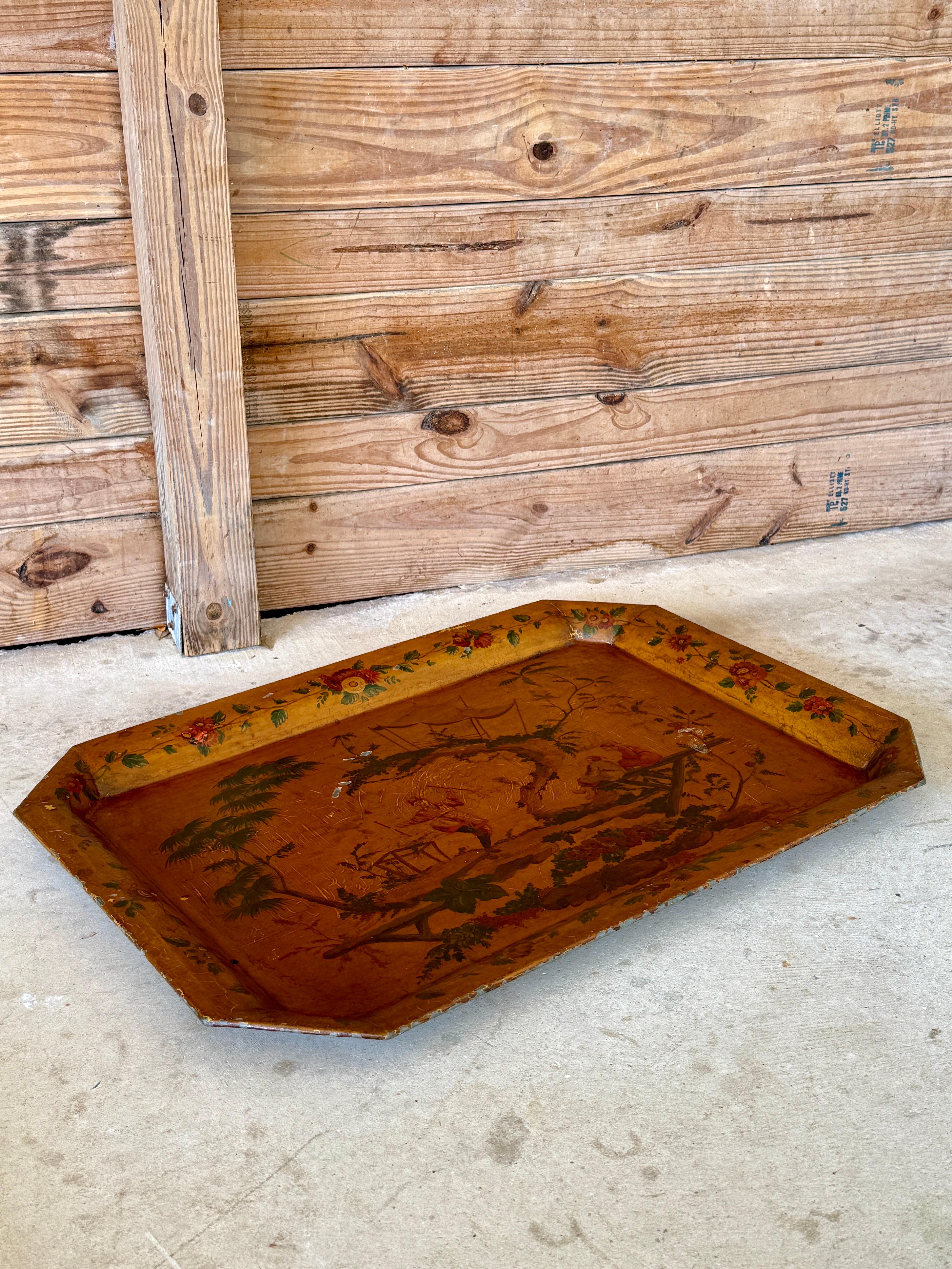 Bandeja de cerámica china pintada a mano de principios del siglo XX en venta 1