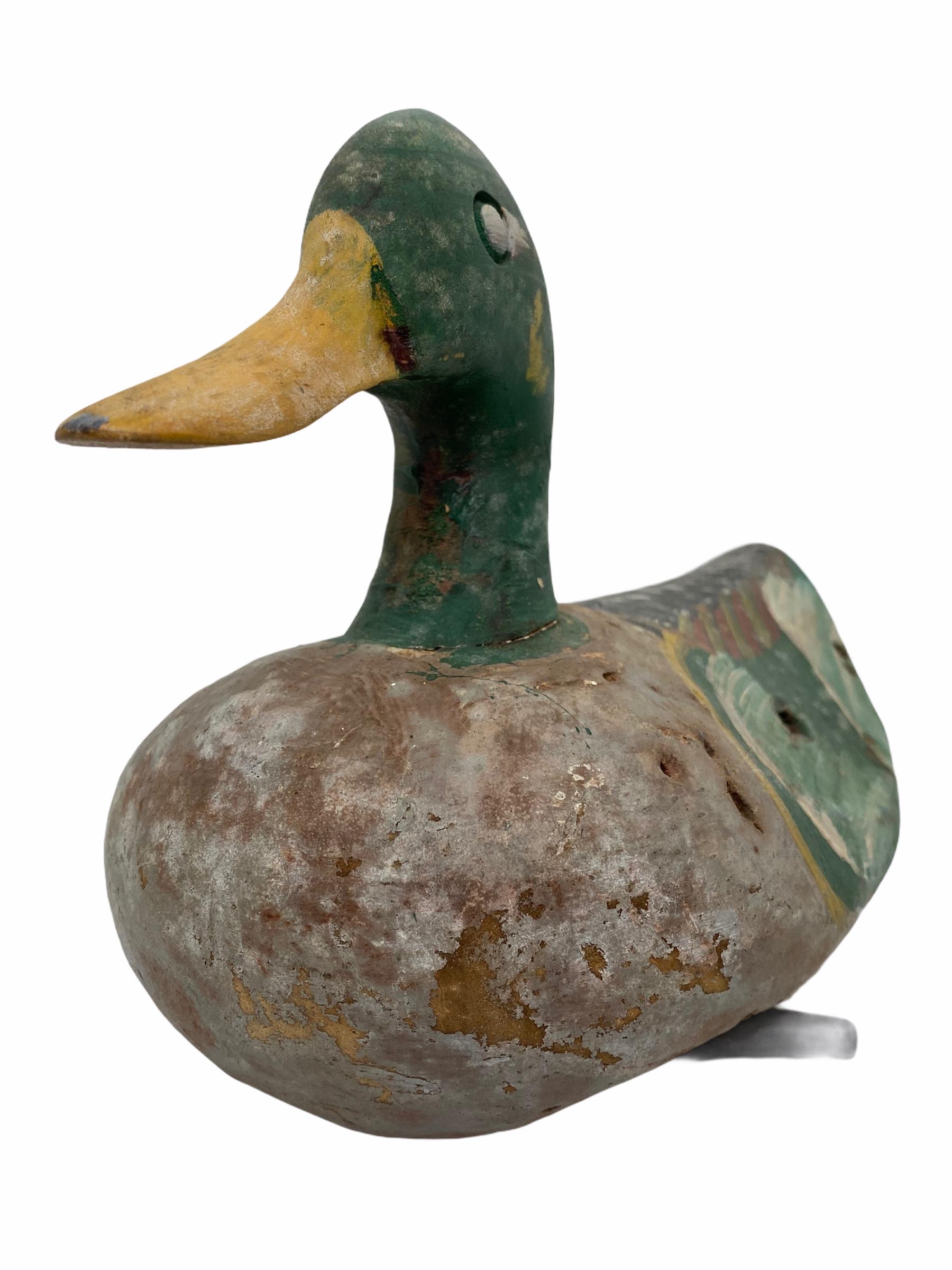 Folk Art Early 20th Century Hand Painted Duck Decoy Antique German For Sale