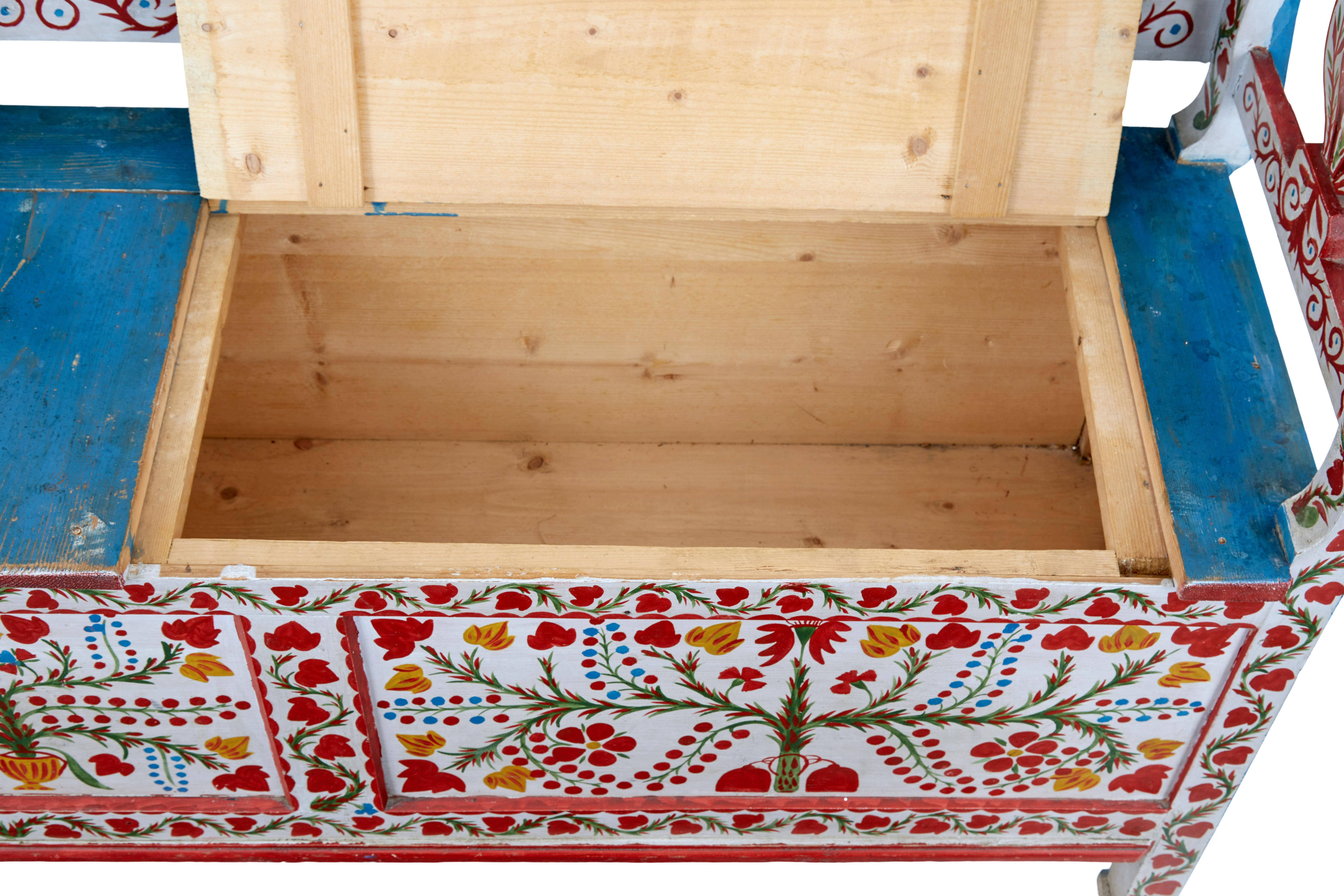 Hand-Crafted Early 20th Century Hand Painted Folk Art Bench