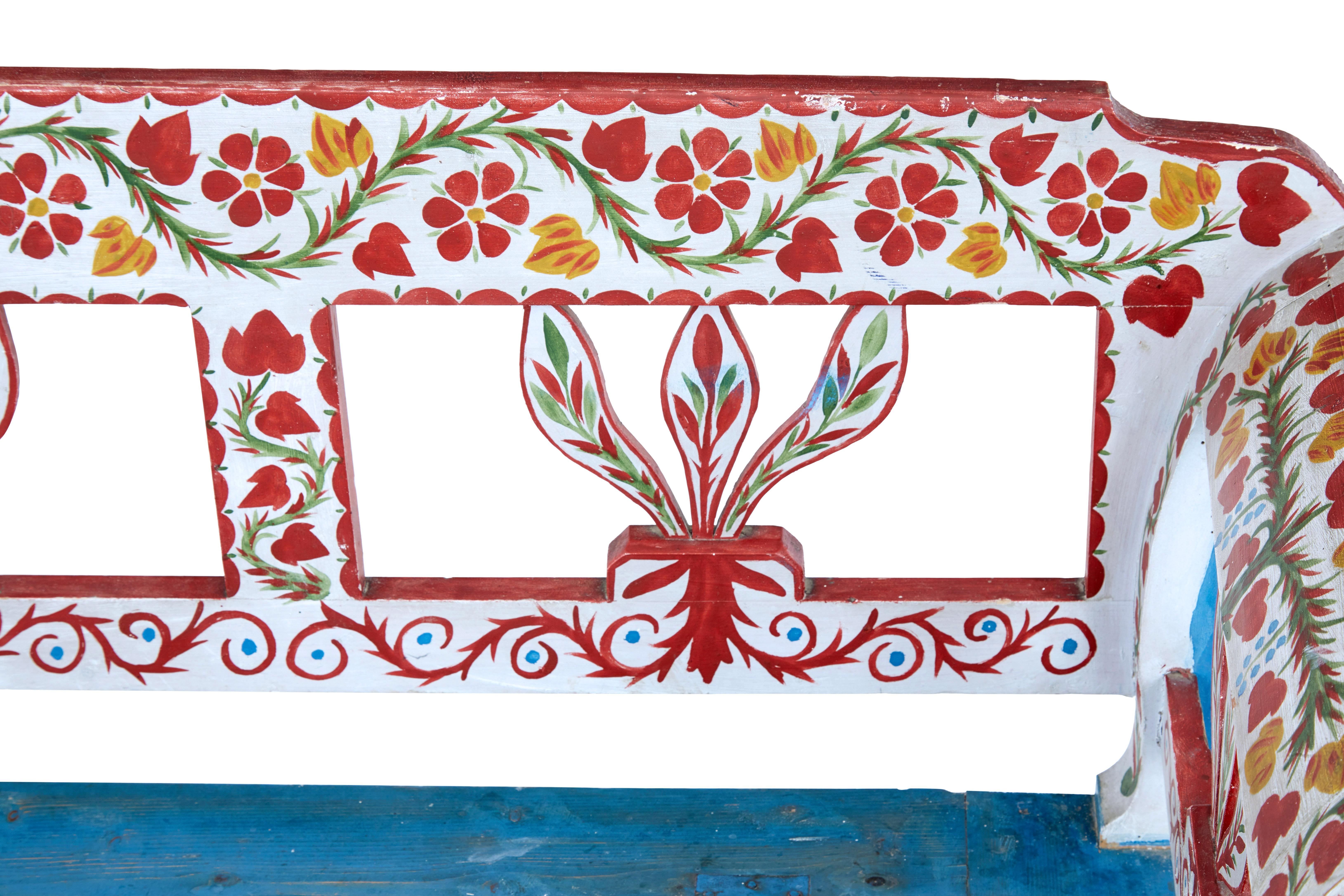 Pine Early 20th Century Hand Painted Folk Art Bench