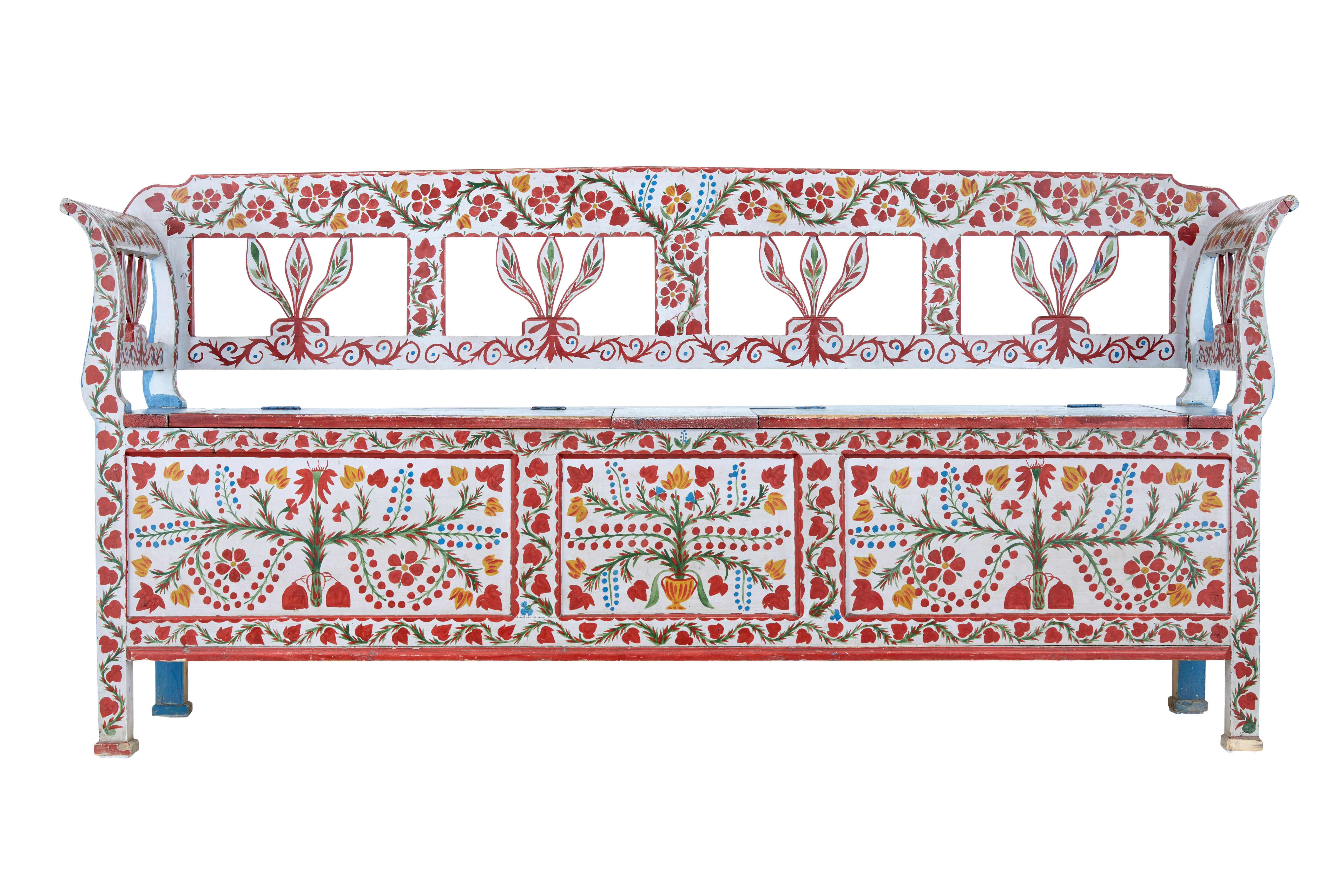 Early 20th Century Hand Painted Folk Art Bench 1