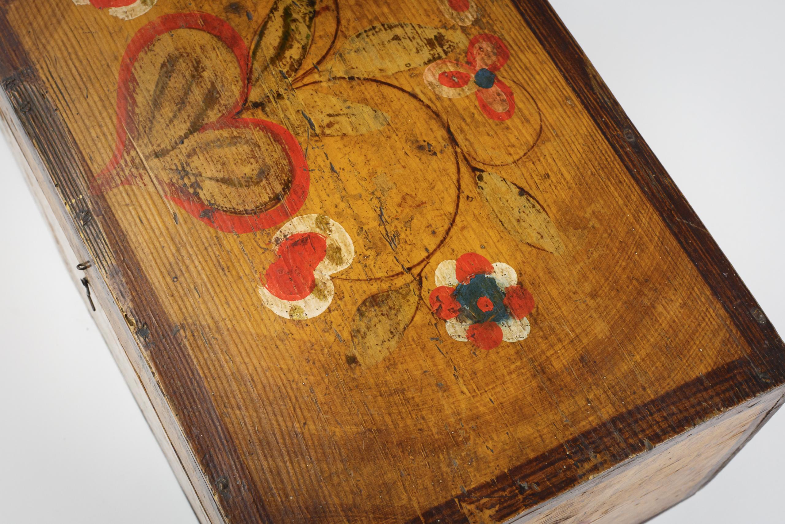 Early 20th Century Hand Painted French Marriage or Love Token Trunk For Sale 6
