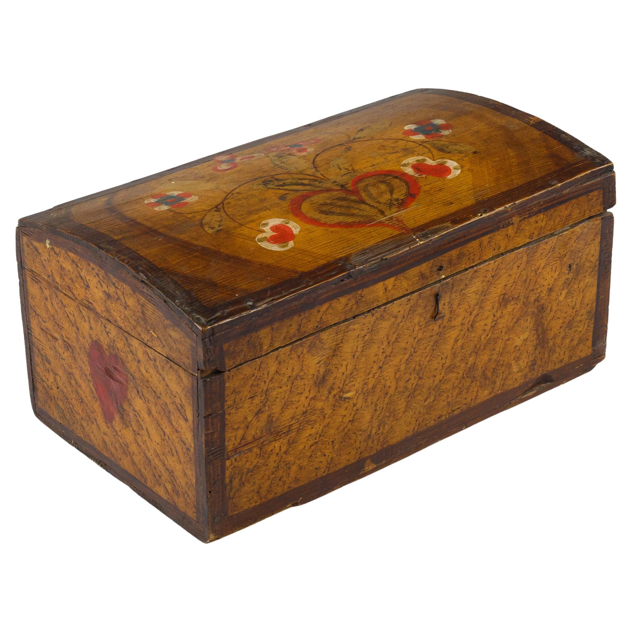 Early 20th Century Hand Painted French Marriage or Love Token Trunk For Sale