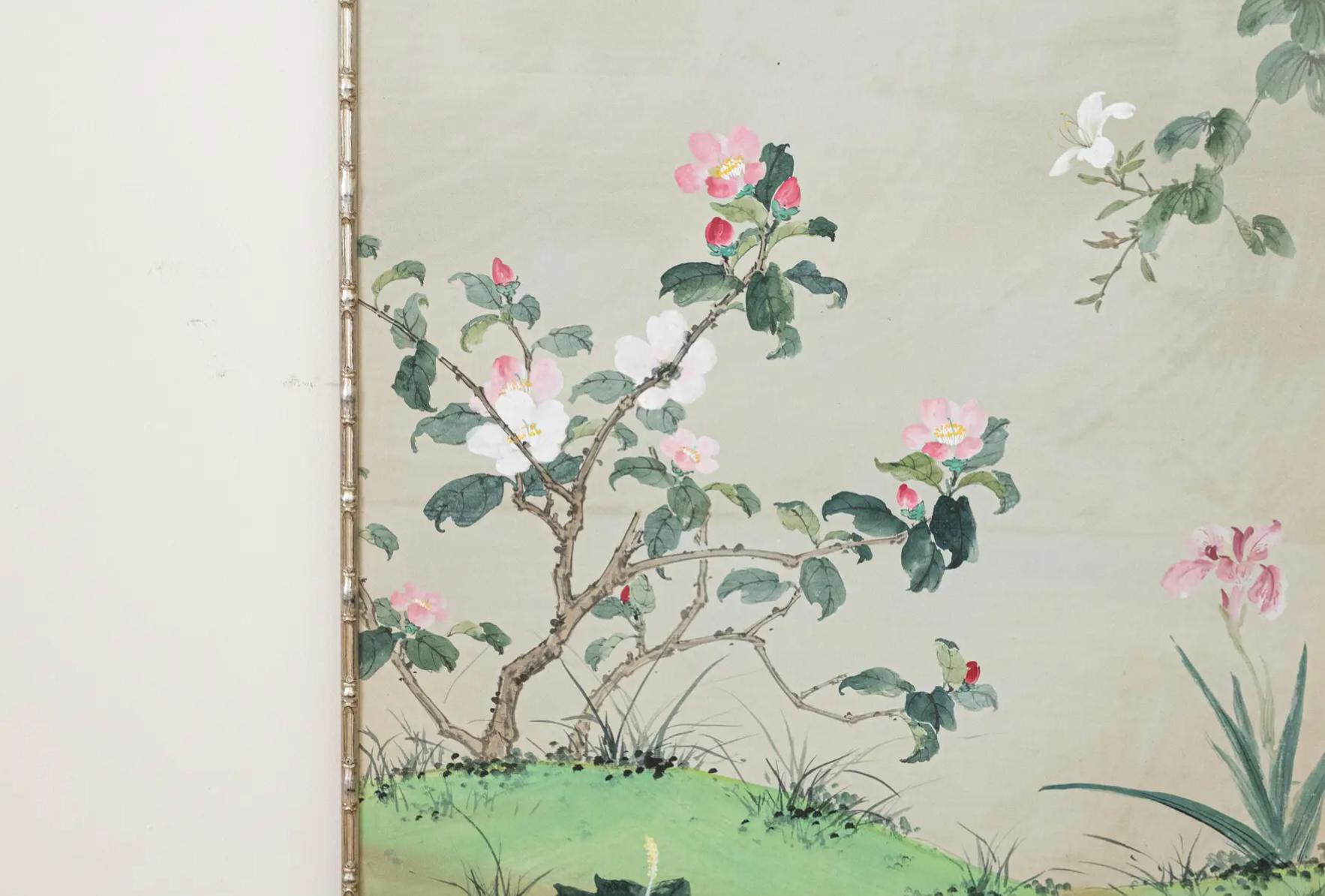 Add a touch of timeless elegance to your space with this beautiful hand-painted Gracie wallpaper panel. Featuring a delicate Chinoiserie landscape scene, this exquisite artwork is rendered in soft gray tones, creating a serene and sophisticated