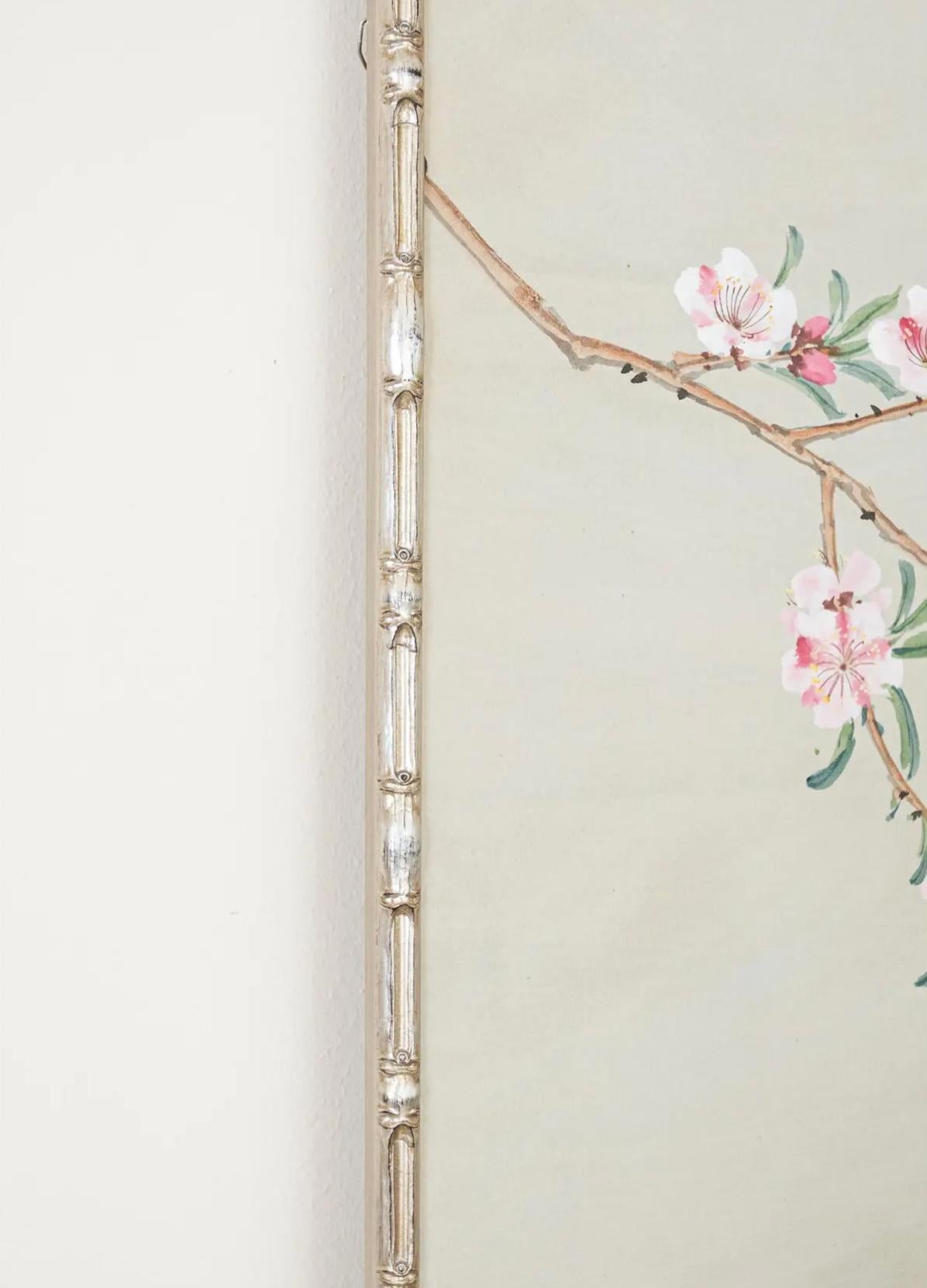 20th Century Hand Painted Gracie Wallpaper Panel in Silvered Bamboo Frame For Sale
