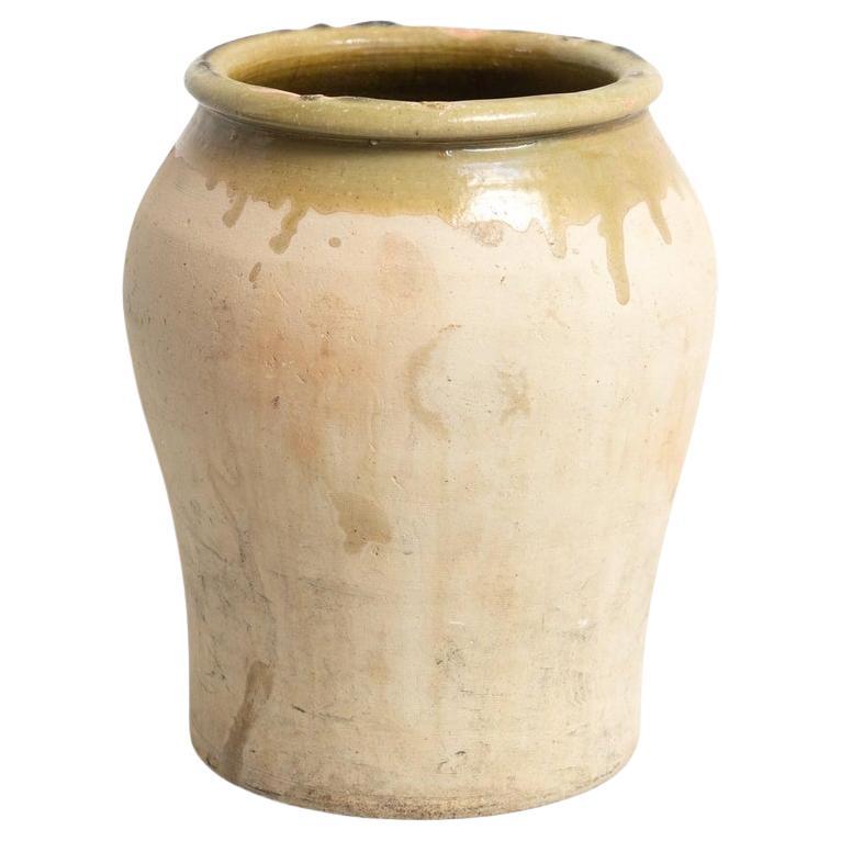Early 20th Century Hand Painted Green Rustic Popular Traditional Ceramic Vase