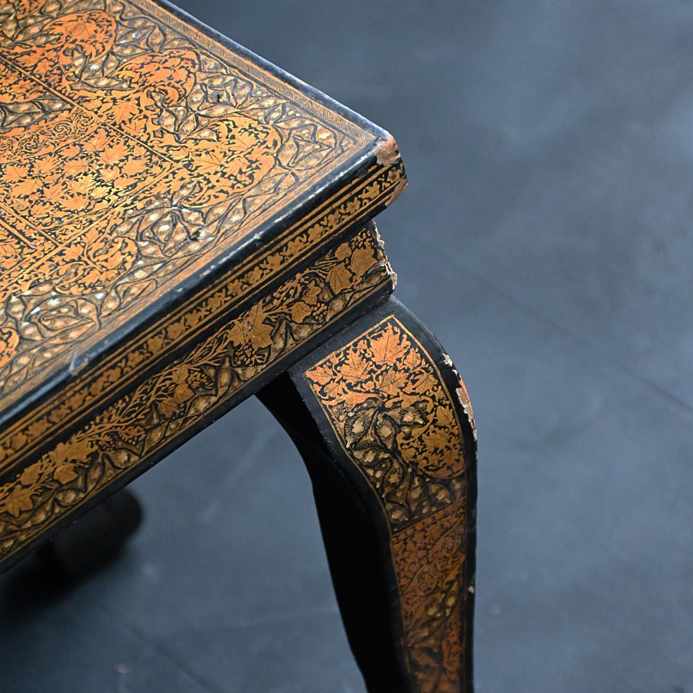 Late Victorian Early 20th Century Hand Painted Kashmiri Side Table  For Sale