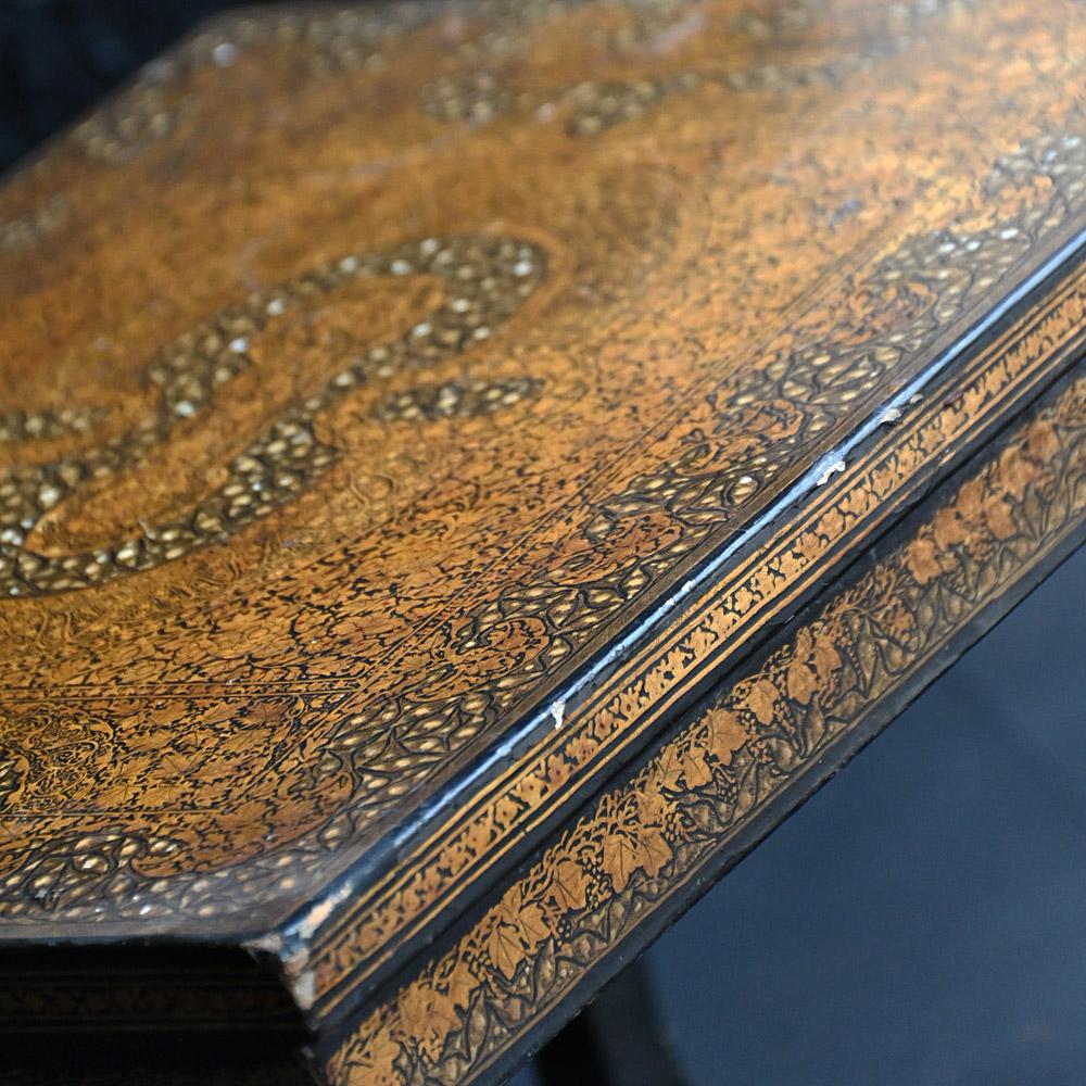 Hand-Painted Early 20th Century Hand Painted Kashmiri Side Table  For Sale