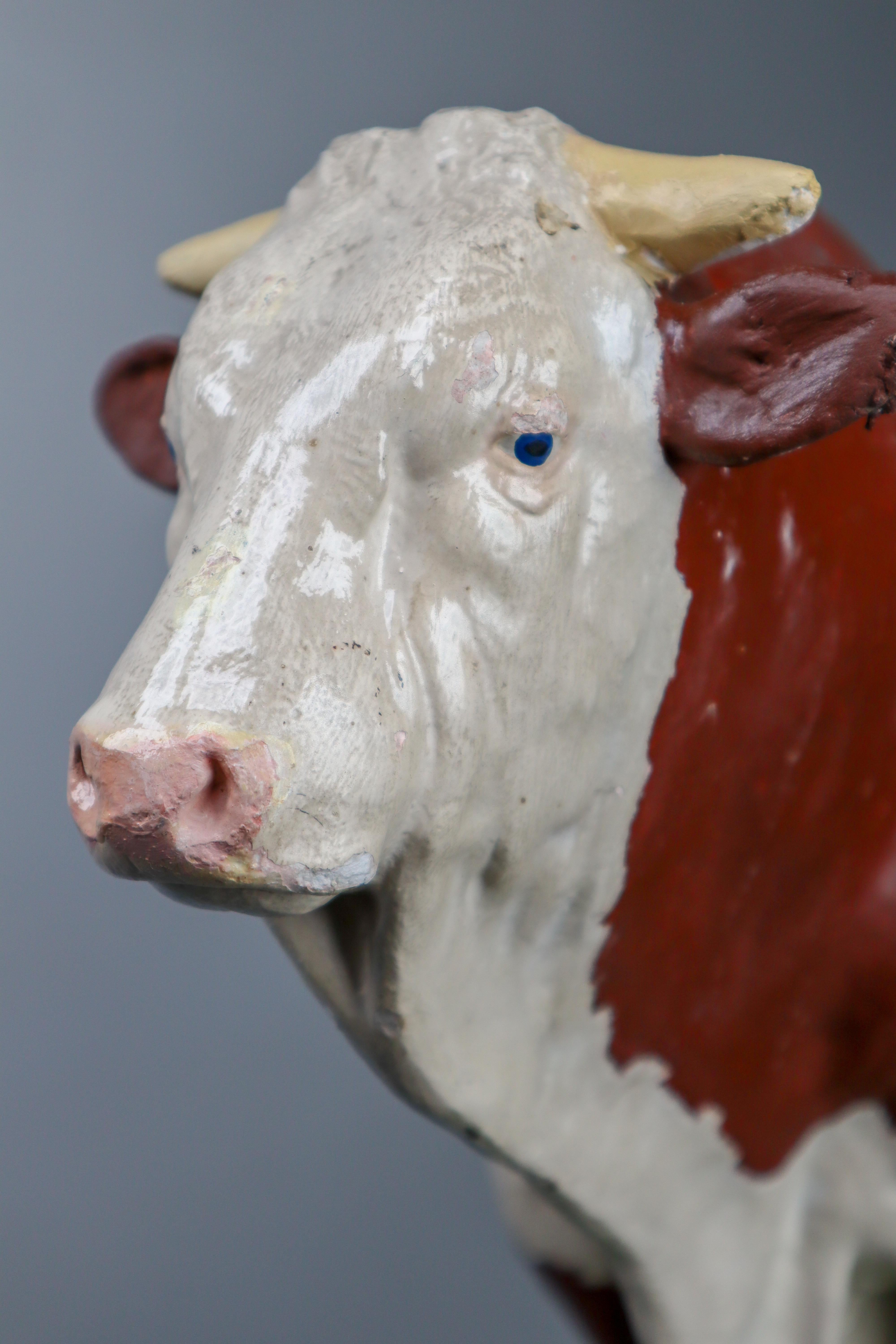 German Early 20th Century Hand Painted Plaster Model of a Bull Made in Czech Republic