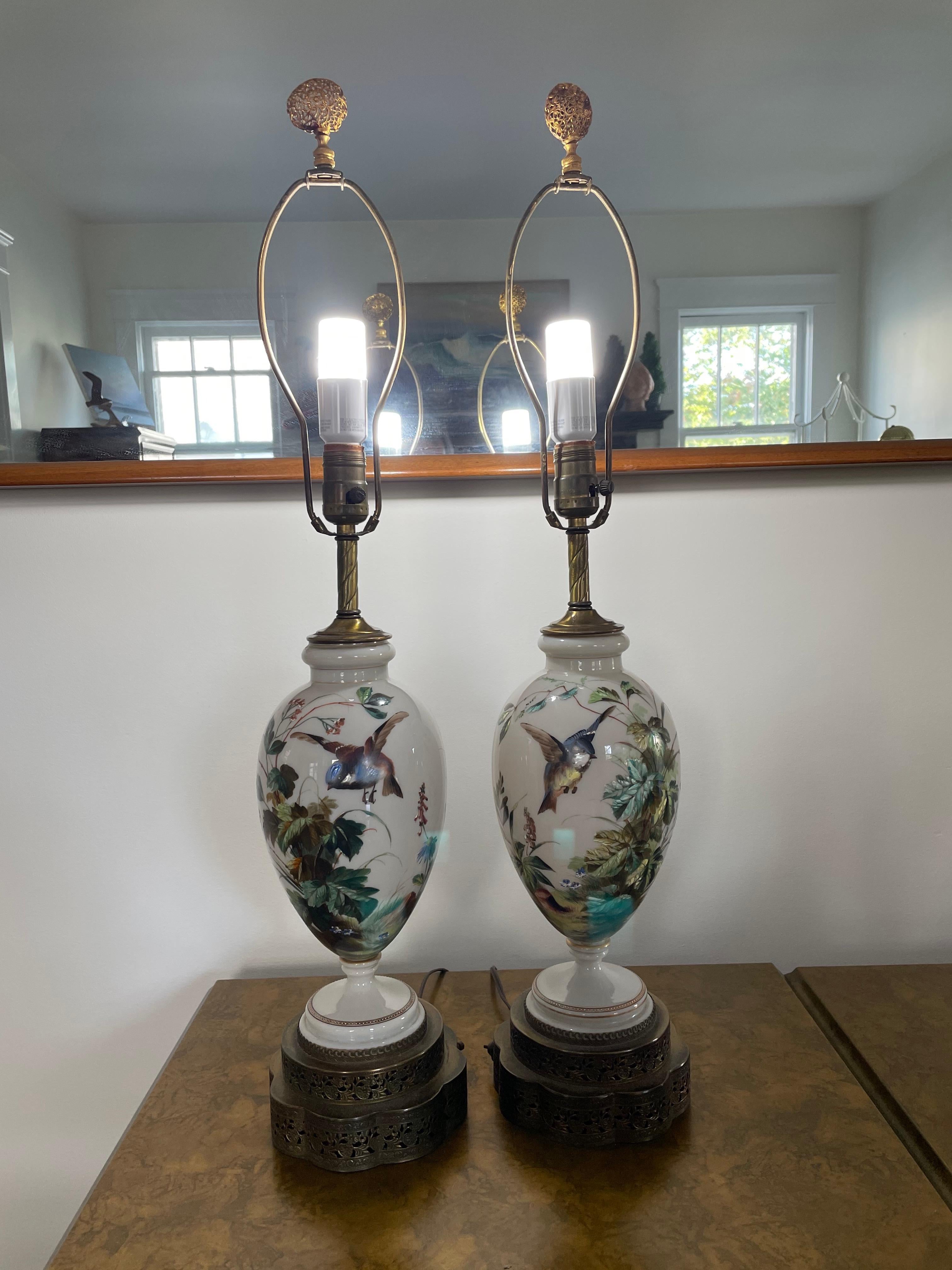 Early 20th Century, Hand Painted Porcelain Blue Bird Lamps, Pair 2