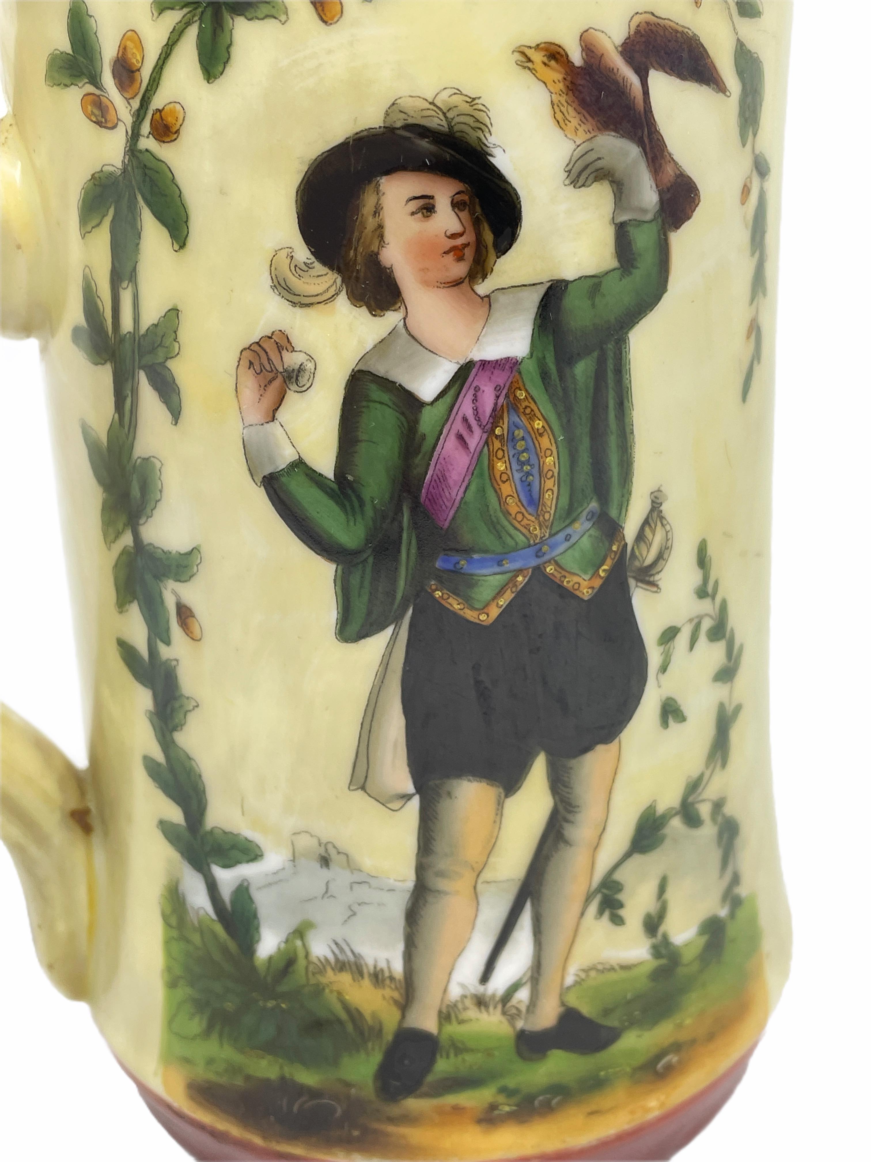 Early 20th Century Hand painted Porcelain Lidded Beer Stein Gnome Thumb Rest 2