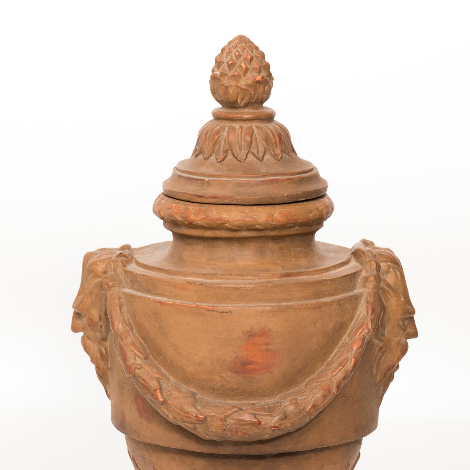 Neoclassical Early 20th Century Hand-Sculpted Terracotta Urn