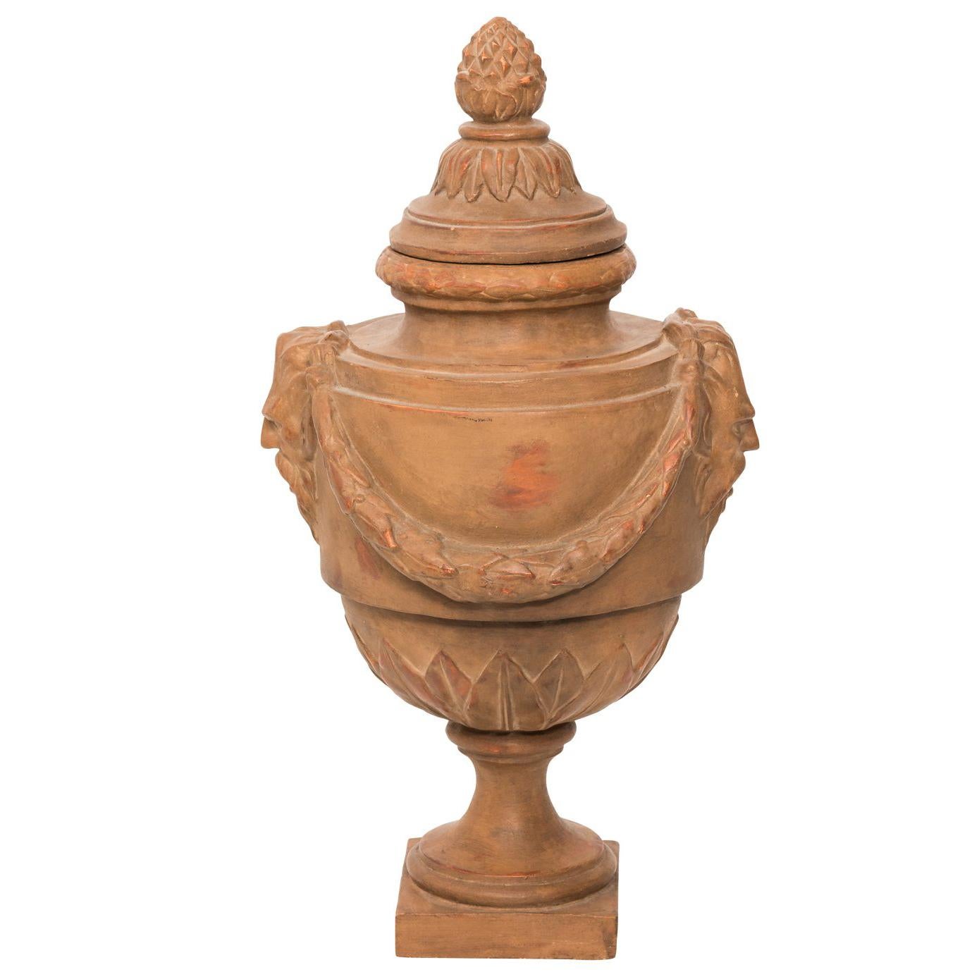 Early 20th Century Hand-Sculpted Terracotta Urn