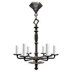 Antique Early 20th Century Hand-Wrought Iron Chandelier 