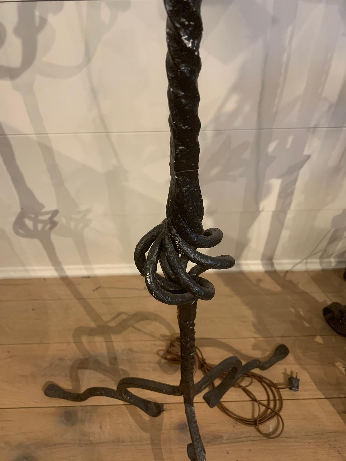 Early 20th Century Hand Wrought Iron Torchère as Floor Lamp 7
