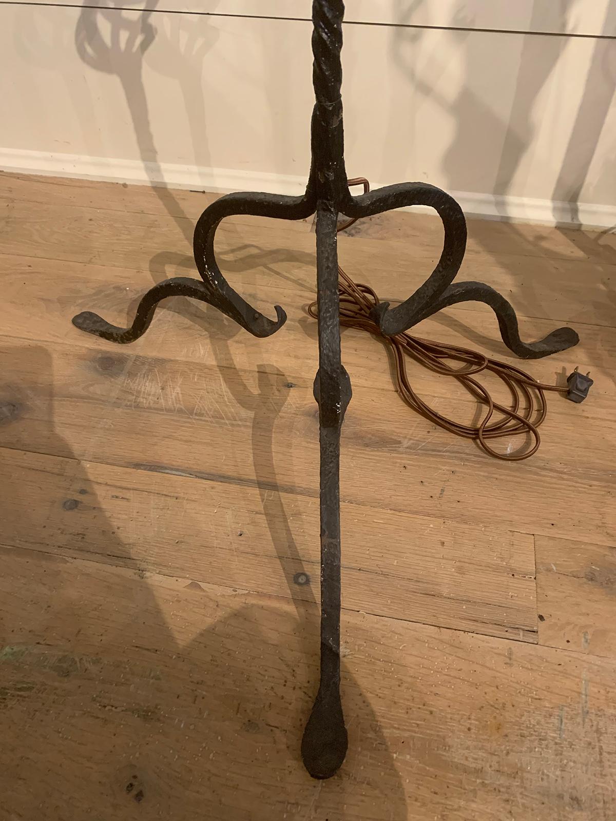 Early 20th Century Hand Wrought Iron Torchère as Floor Lamp 9