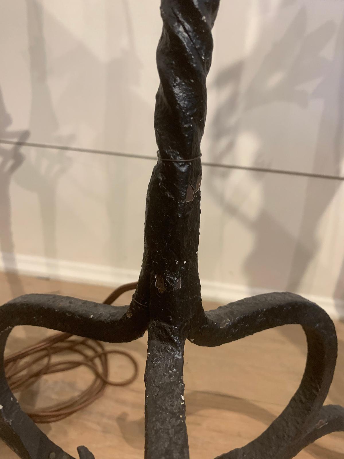 Early 20th Century Hand Wrought Iron Torchère as Floor Lamp 11