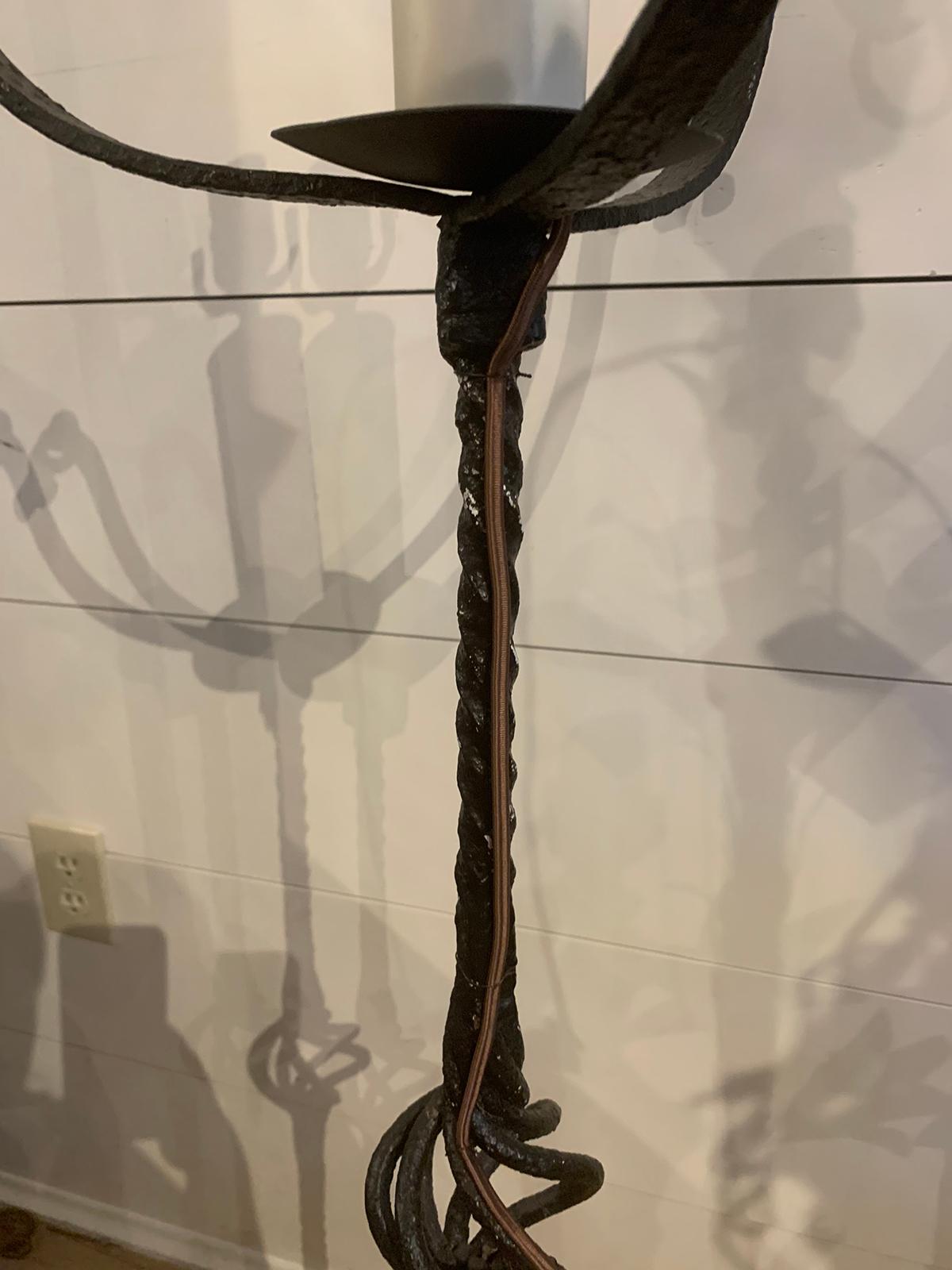 Early 20th Century Hand Wrought Iron Torchère as Floor Lamp 12