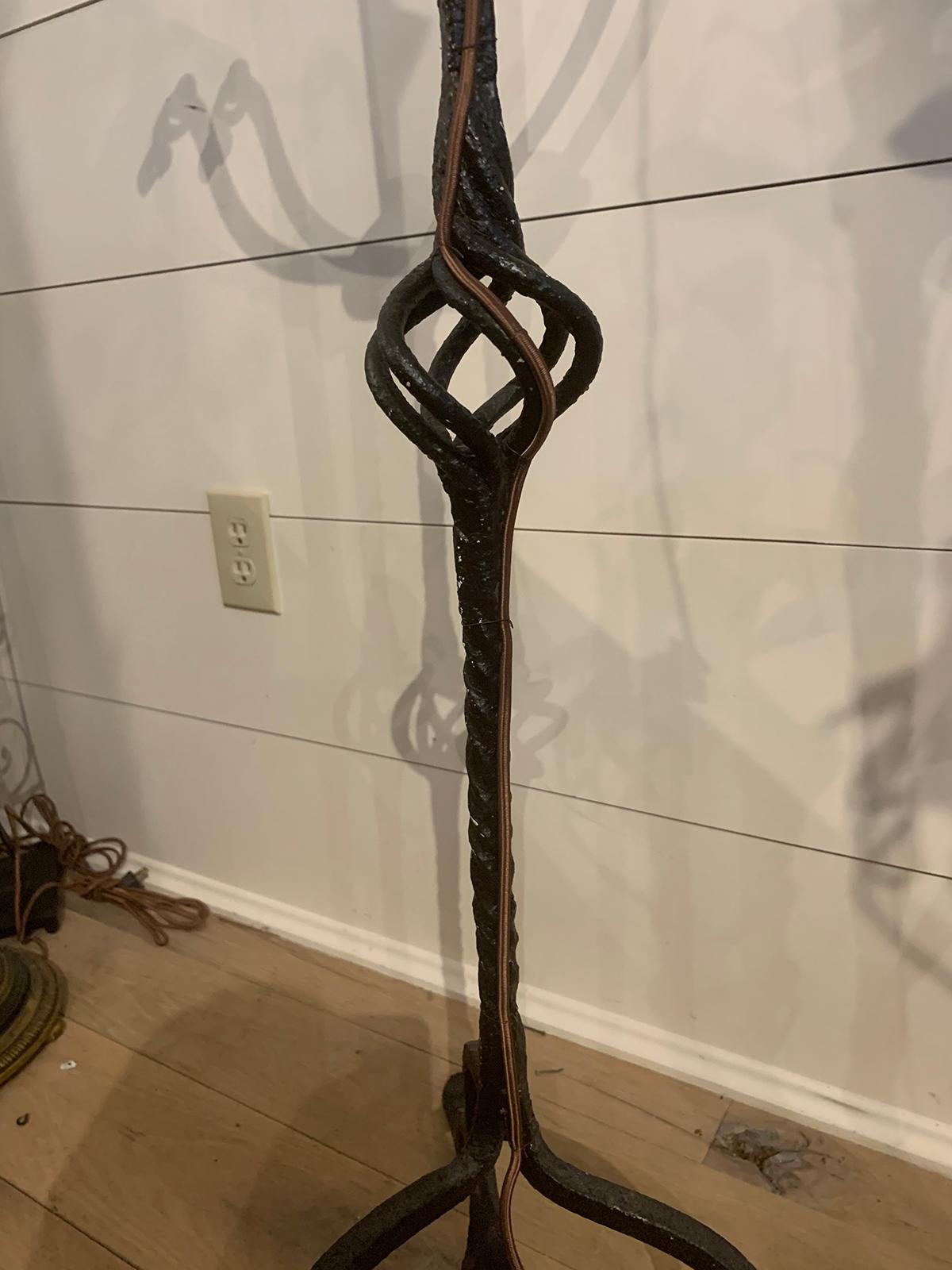 Early 20th Century Hand Wrought Iron Torchère as Floor Lamp 13