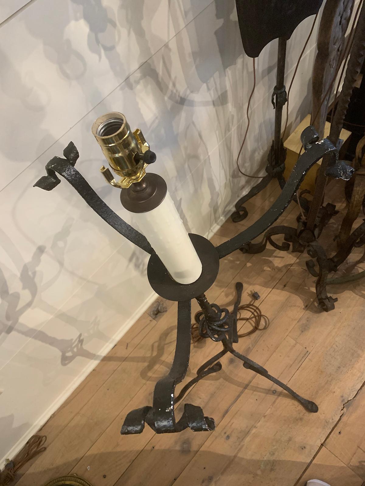 Early 20th Century Hand Wrought Iron Torchère as Floor Lamp 15